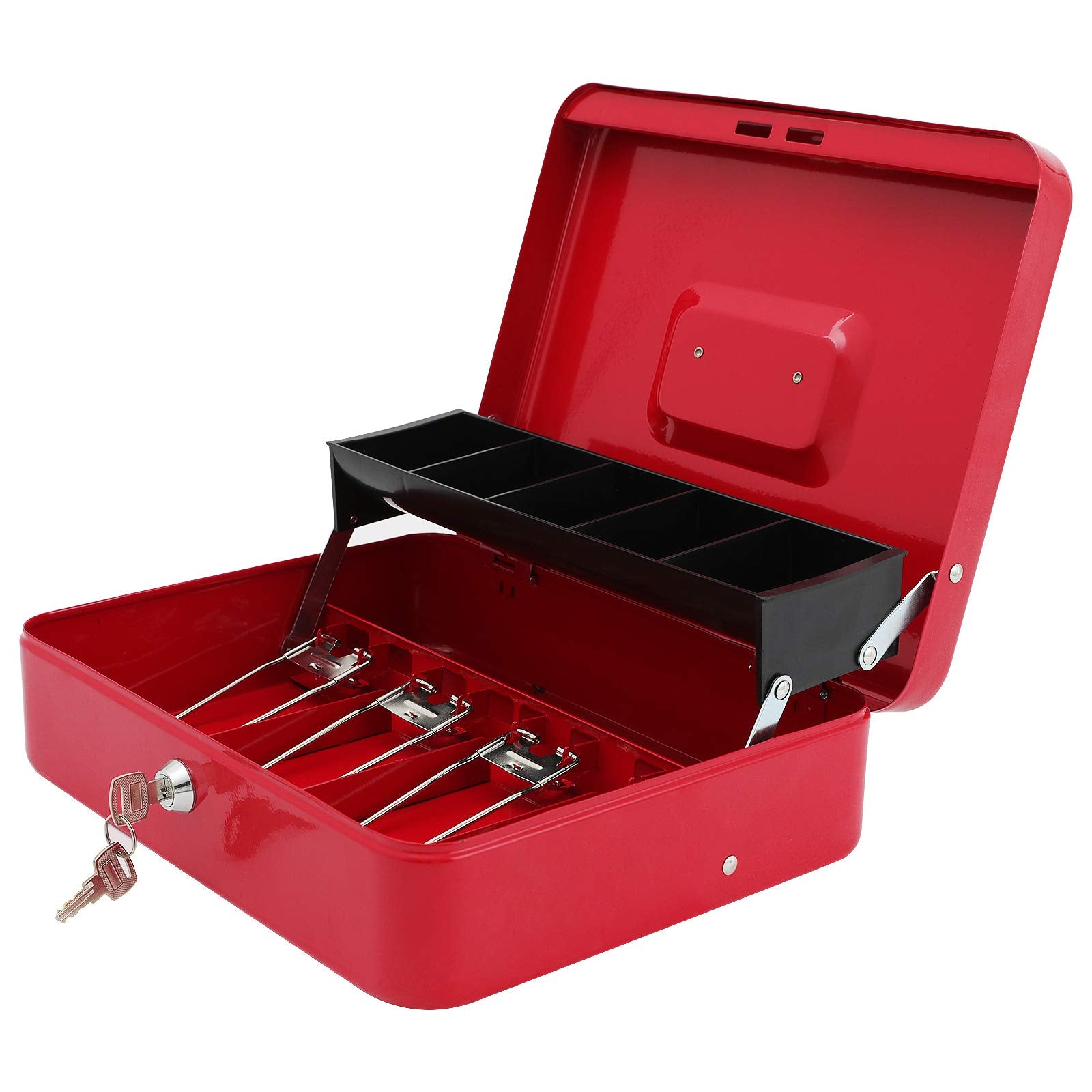 Xydled Cash Box With Money Tray And Key Lock,Money Lock Box With Cash Tray,Safe Lock Box With Key,Tiered,4 Bill / 5 Coin Slots,1
