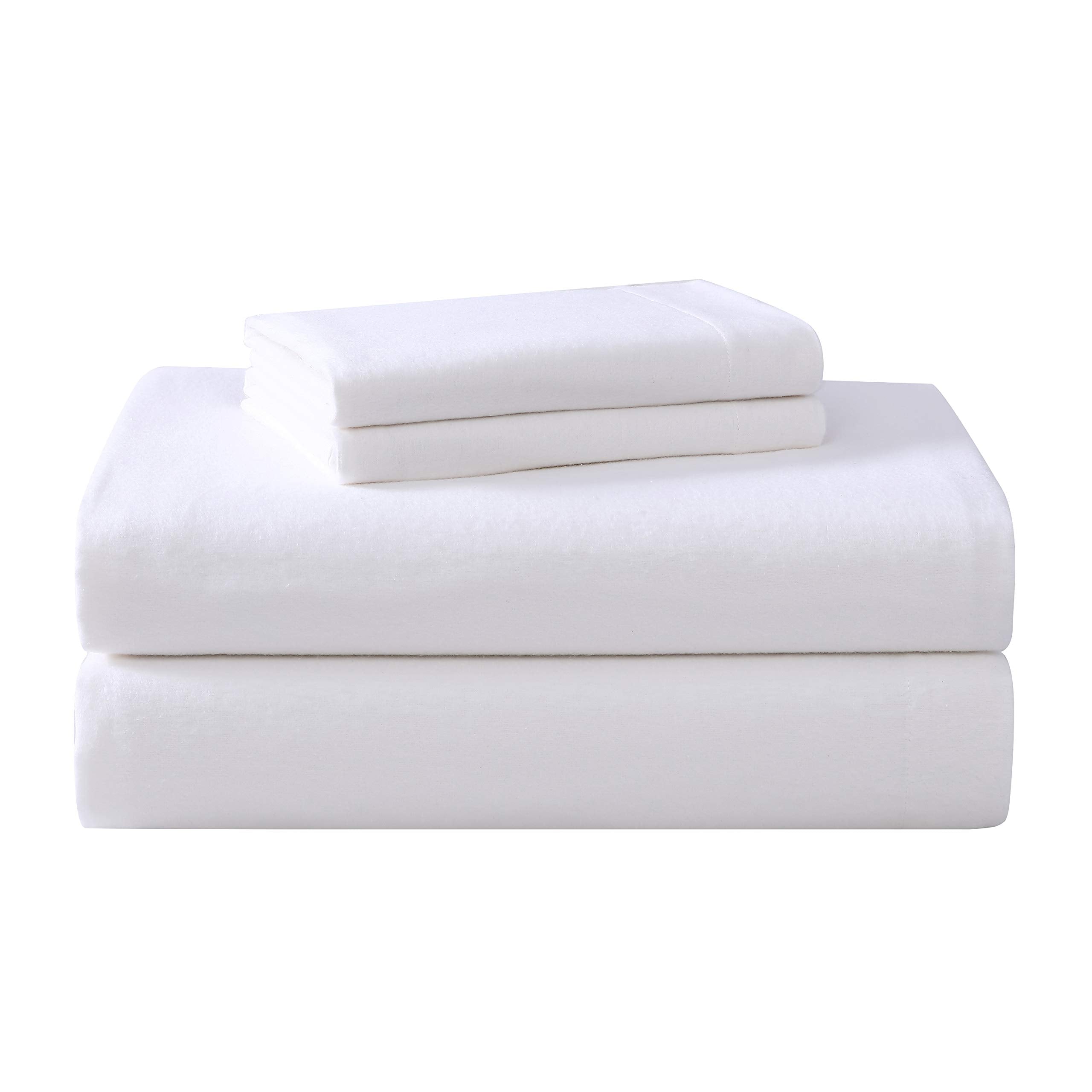 Laura Ashley - Full Sheet Set, Cotton Flannel Bedding, Brushed For Extra Softness & Comfort (True White, Full)