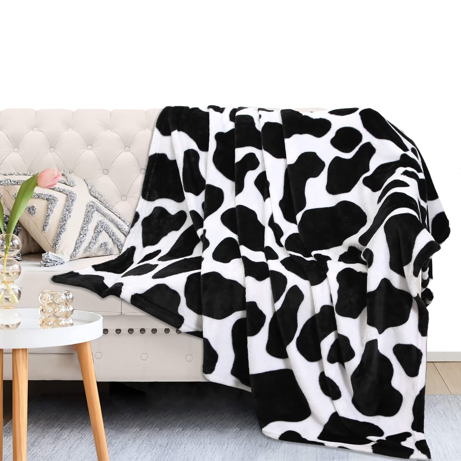 Macevia Flannel Fleece Cute Blanket For Couch Cow Print Blanket Fuzzy Cozy Comfy Super Soft Fluffy Plush Cattle Blanket For Bed