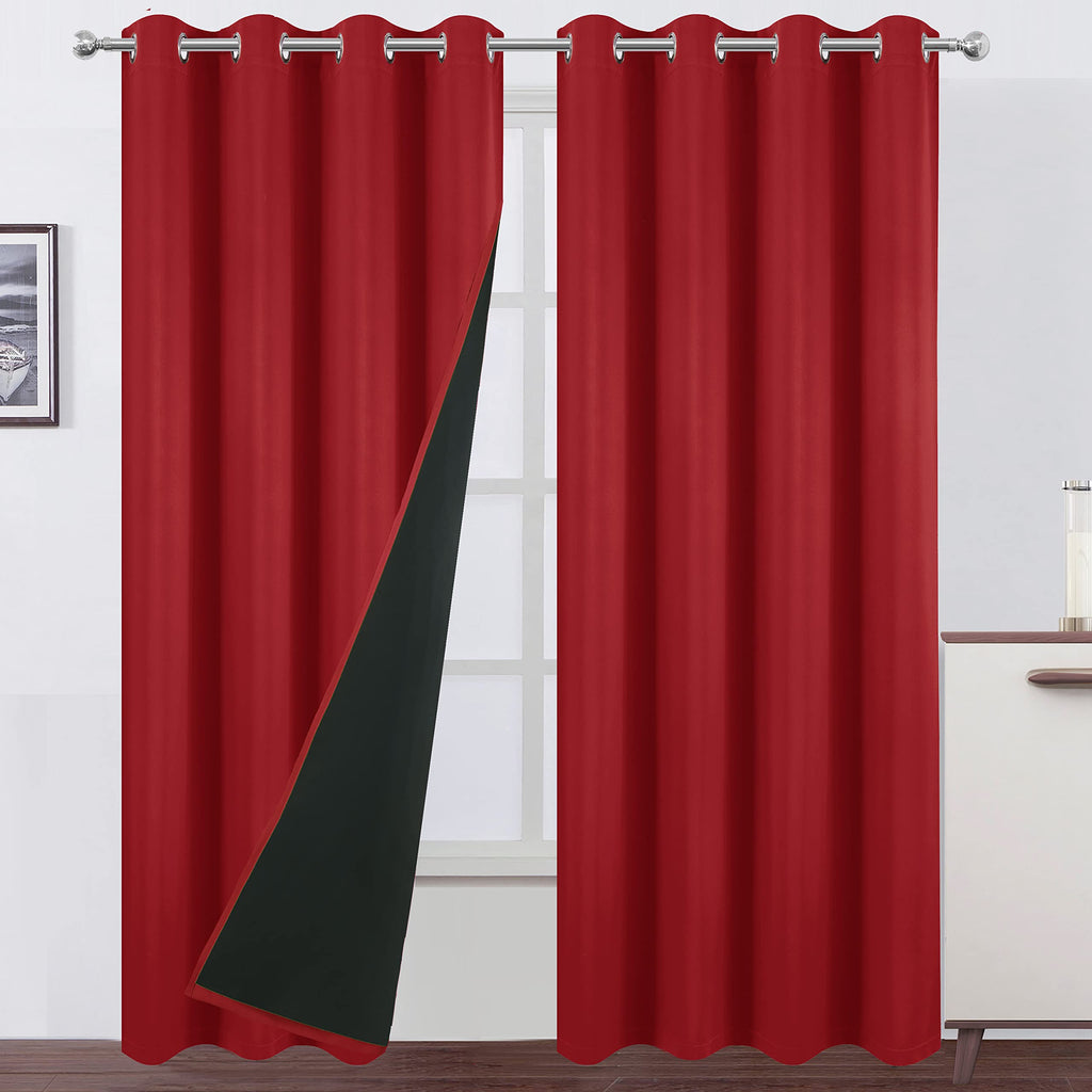 LEMOMO Bright Red Thermal 100% Blackout Curtains/52 x 95 Inch/Set of 2 Panels Room Darkening Curtains for Bedroom and living roo