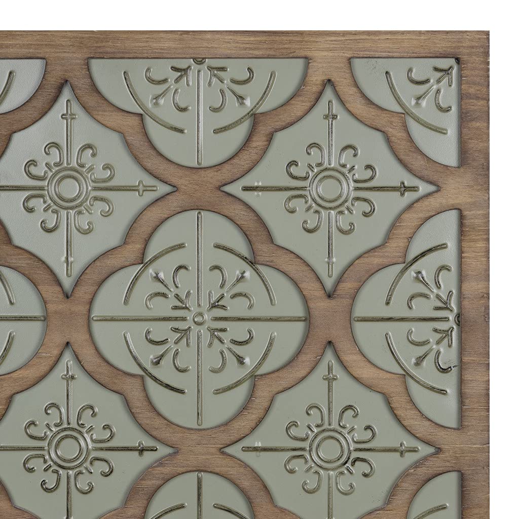 HomeRoots Multi 60% Metal 40% MDF Wood Veneer Green Ethnic Pattern Wood and Metal Wall Plaque