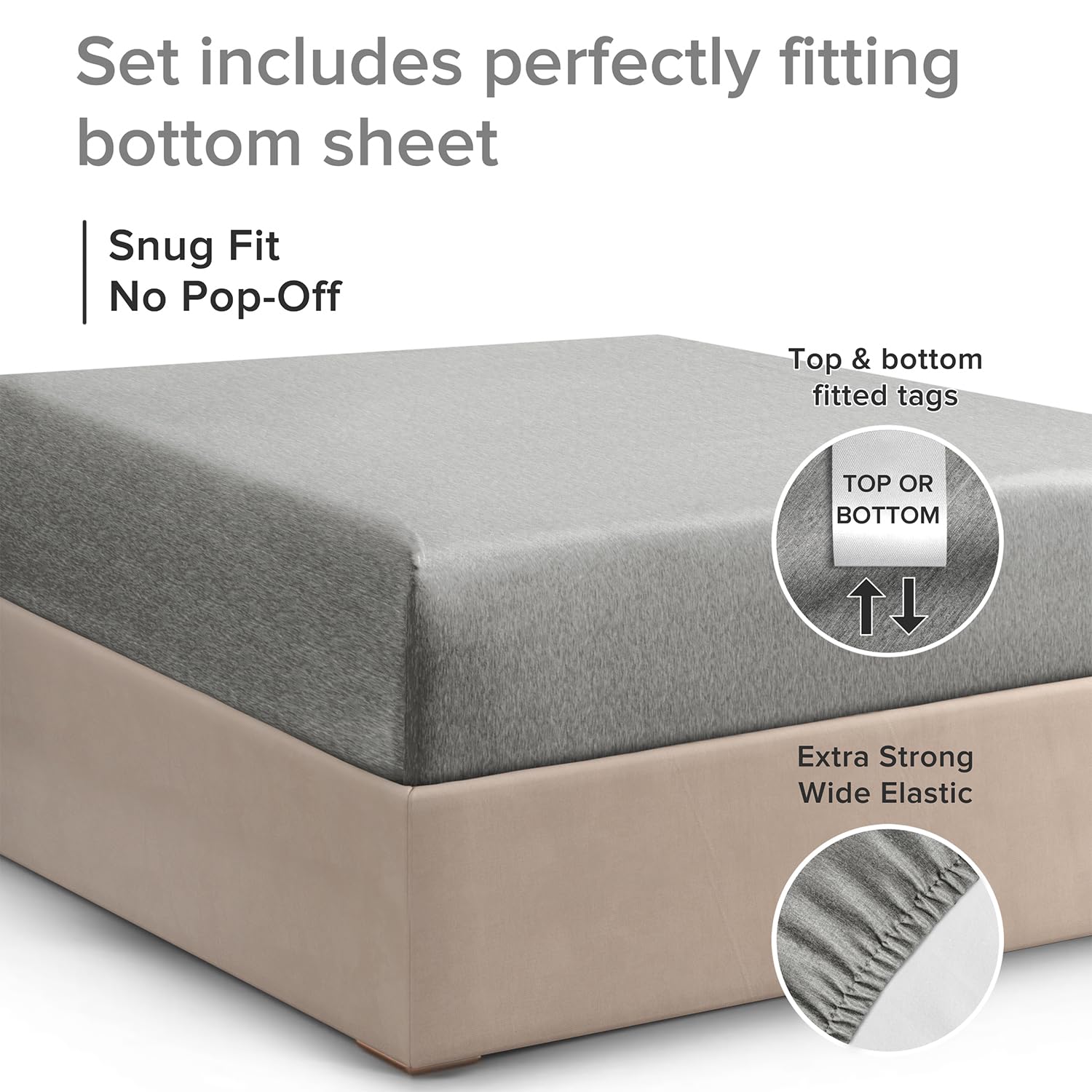 Full Size Fitted Bed Sheet - Hotel Luxury Single Fitted Sheet Only - Fits Mattress Up To 16 - Extra Soft, Wrinkle Free, Breathable Sheet - Bottom Fitted Sheet - Heathered Grey Single Fitted Sheet Only