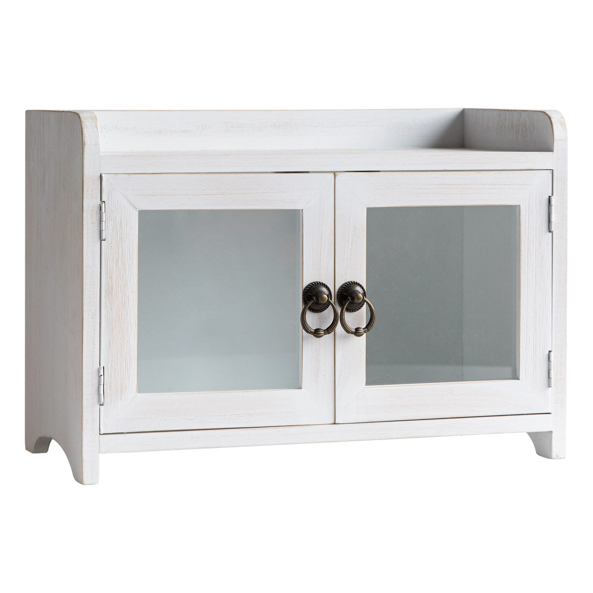 Collective Home - Storage Cabinet, Mini Countertop Cabinet, Distressed Wood Organizer For Kitchen Living Room Bedroom Bathroom Office With Magnetic Door, 14.5 X 6.5 X 10 (White)