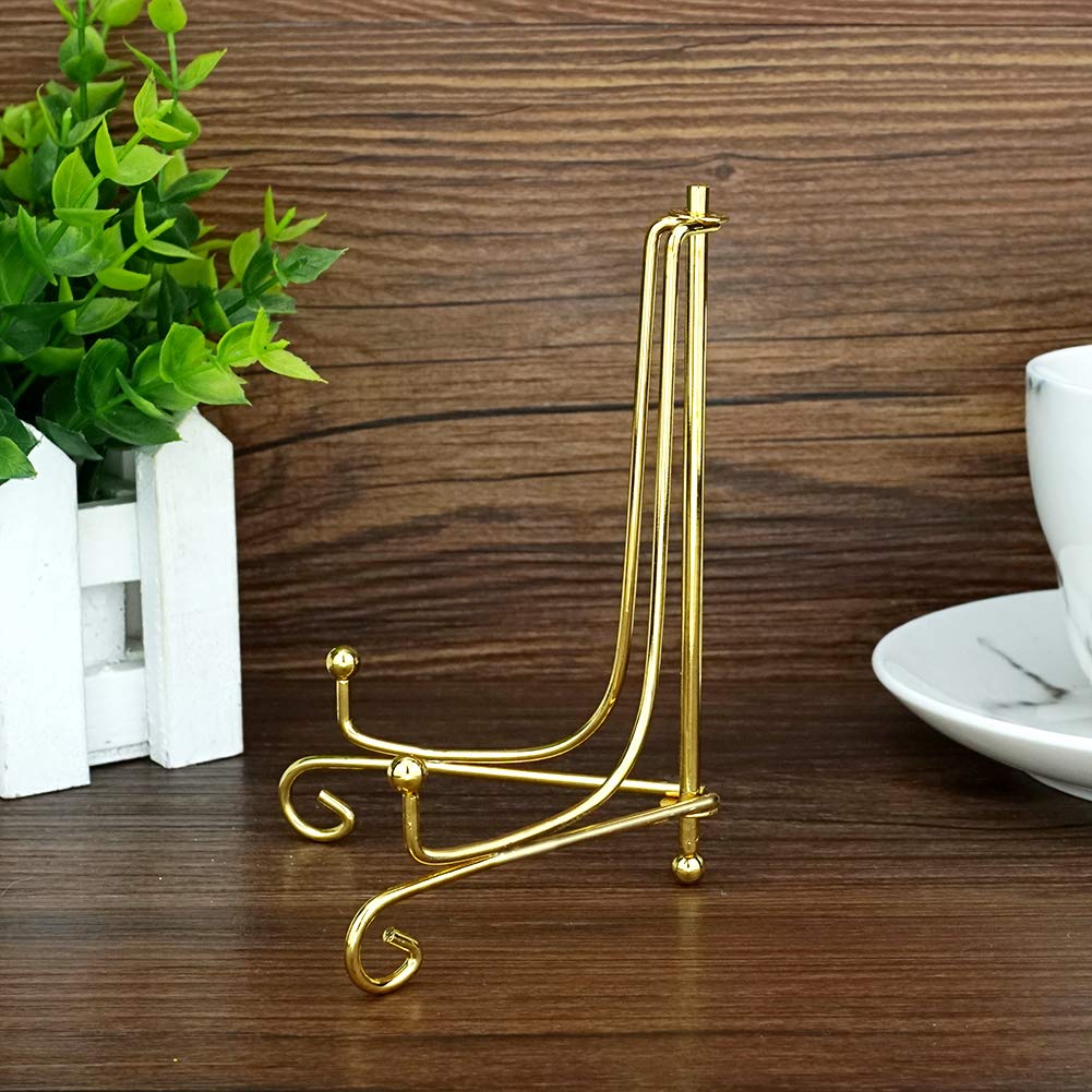 Artliving (2 Pack 5 Inch Iron Display Stand, Gold Iron Easel Plate Display Photo Holder Stand, Displays Picture Frames, Cookbook