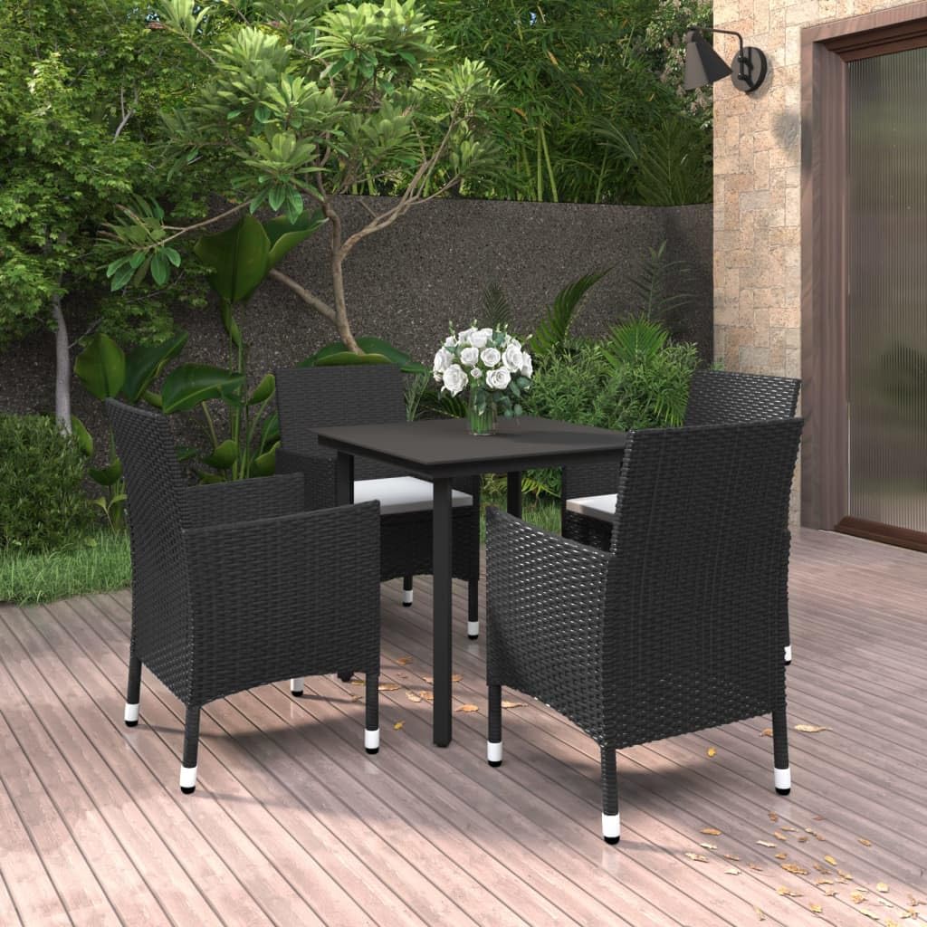 vidaXL Outdoor Dining Set- 3 Piece Patio Furniture with Cushions, Poly Rattan and Glass - Durable and Weather-Resistant Outdoor Set with Comfortable Cushioned Chairs