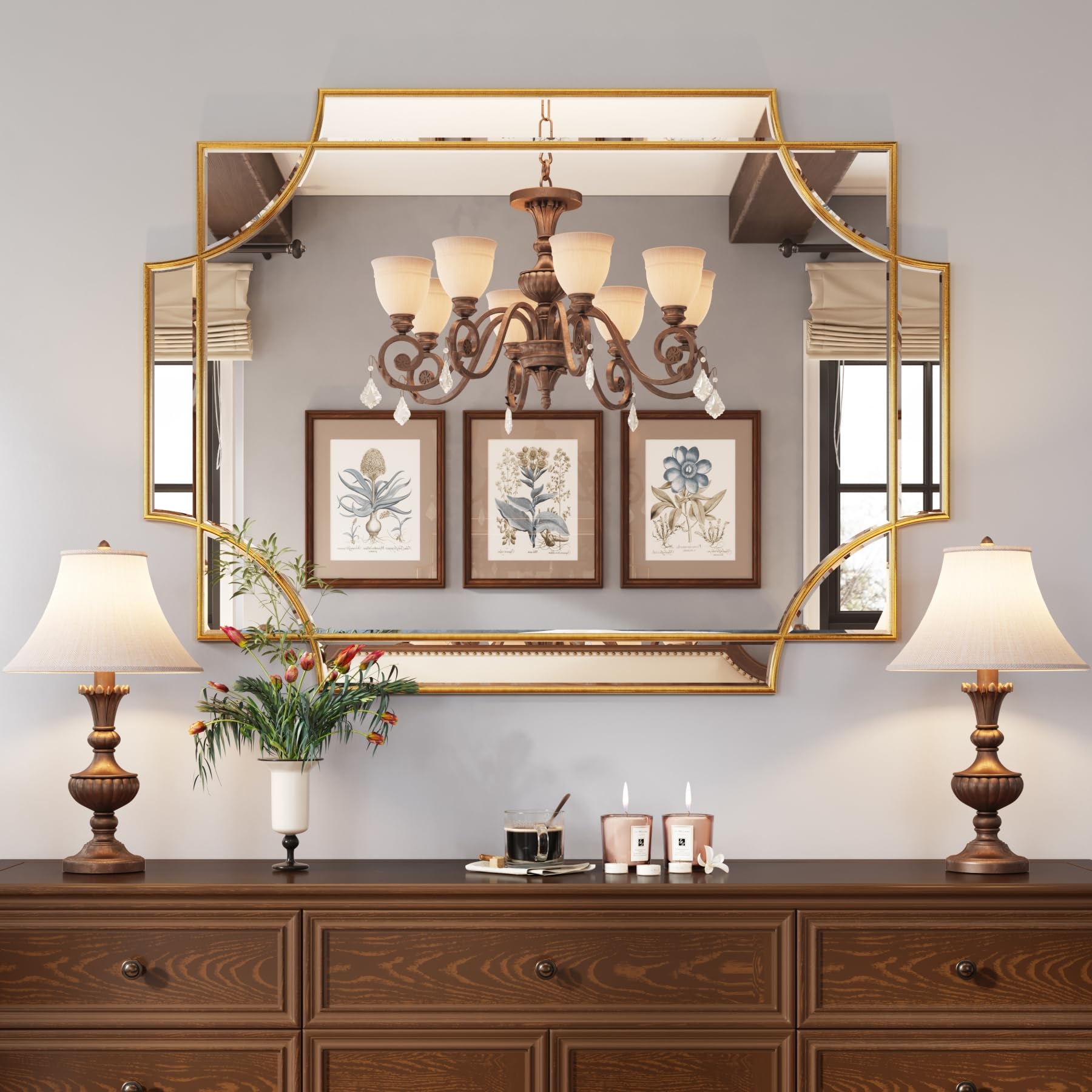Kelly Miller Large Gold Decorative Mirror For Wall, 30''X40'' Gold Bathroom Mirror Vanity Wall Mirror Rectangle Mirror Beveled F