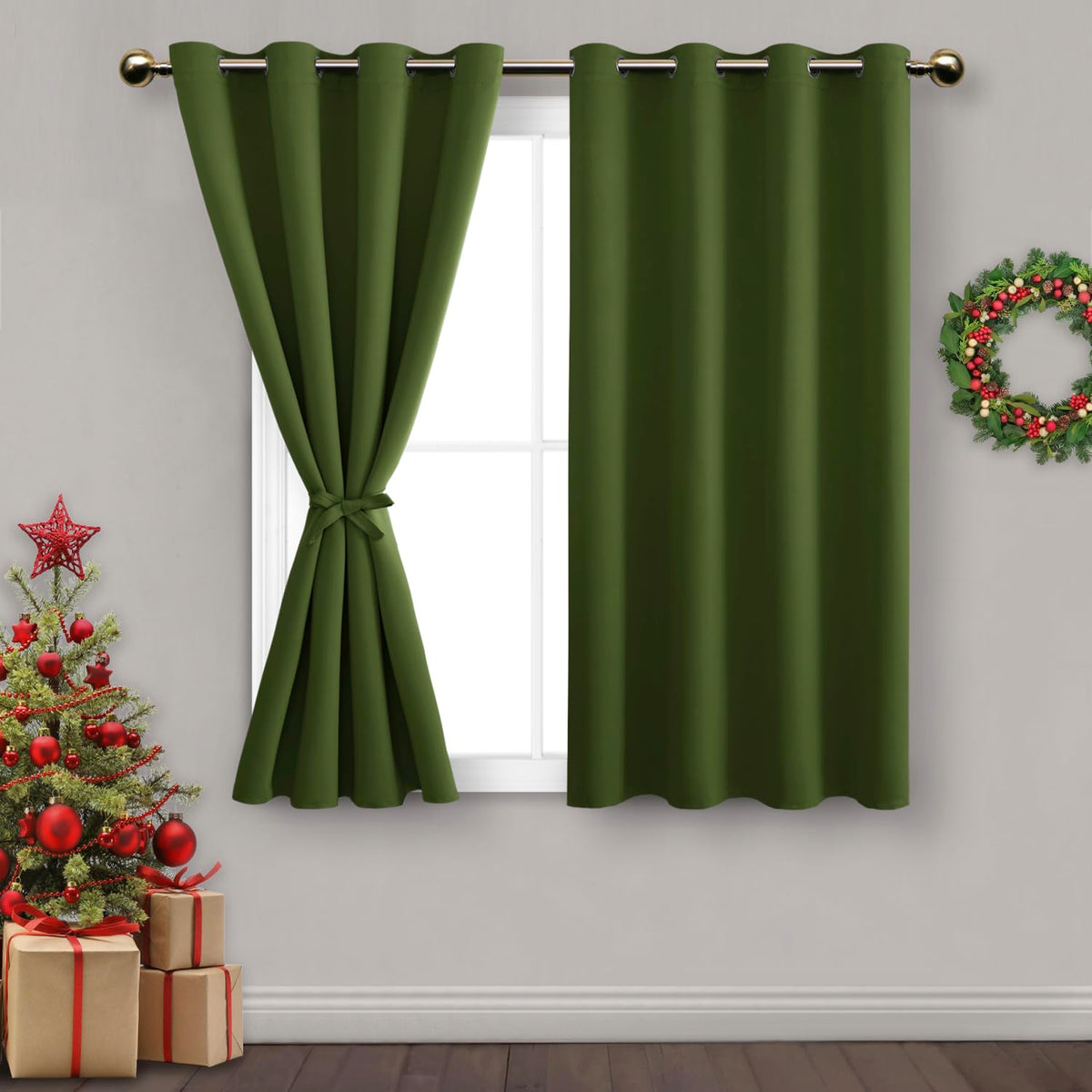 Dwcn Blackout Curtains For Bedroom With Tiebacks - Christmas Room Darkening Privacy Grommet Top Window Curtains For Living Room,