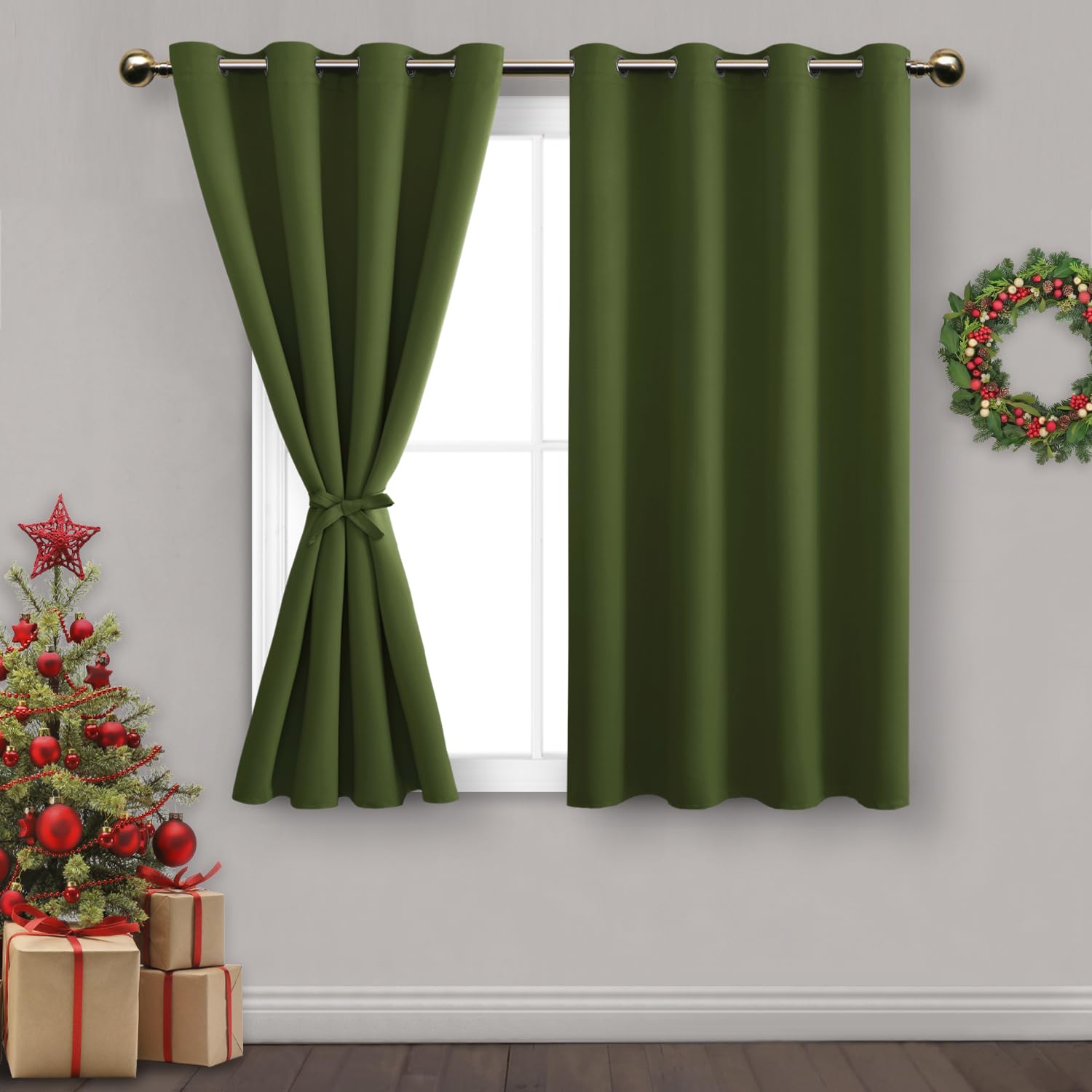 Dwcn Blackout Curtains For Bedroom With Tiebacks - Christmas Room Darkening Privacy Grommet Top Window Curtains For Living Room,