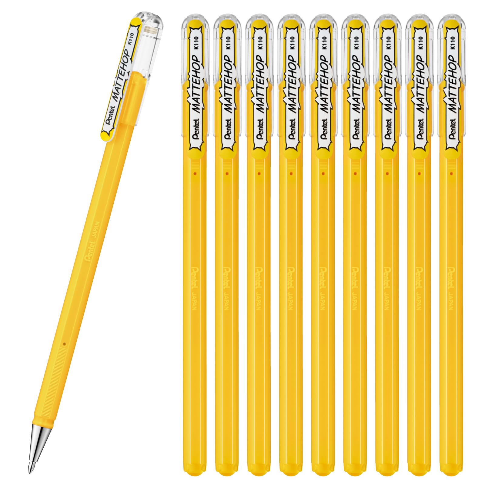 Pentel Matte Hop Yellow Color Ballpoint Pen, 10 Count K110-Vg
