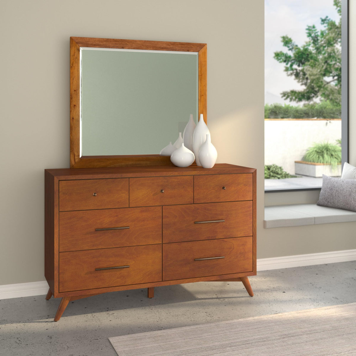 Alpine Furniture Flynn Mahogany Dresser Mirror, Acorn