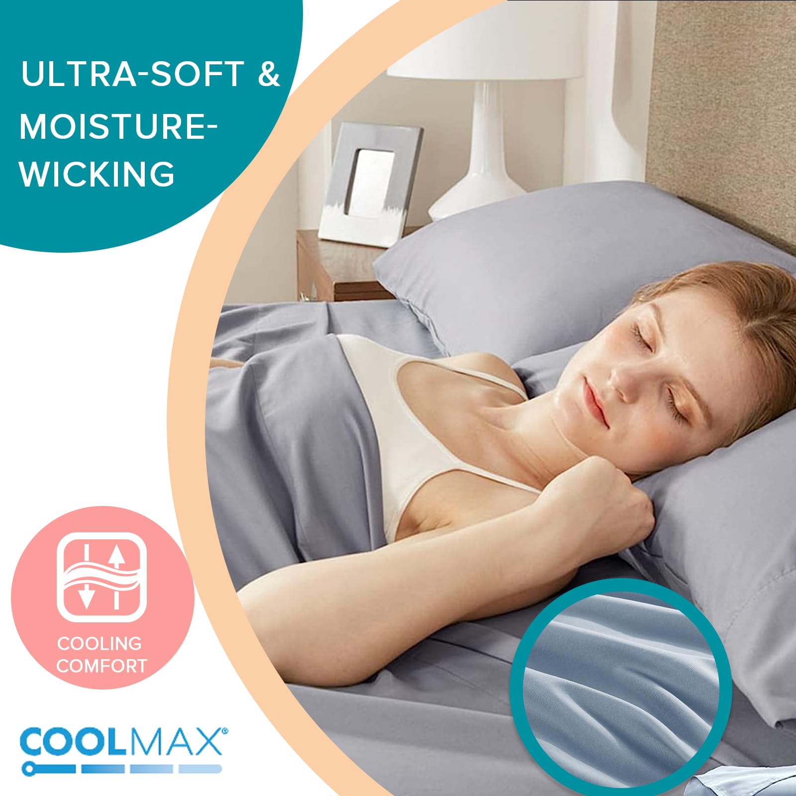 Comfort Spaces Coolmax Moisture Wicking Fitted Sheet Only Super Soft, Fade Resistant, All Elastic Deep Pocket Fits Up To 16' Mattress - Warm Weather Cooling Sheets For Night Sweats, Twin, Grey