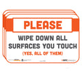 Tabbies Besafe Messaging Repositionable Wall/Door Signs, 9 X 6, Please Wipe Down All Surfaces You Touch, White, 3/Pack