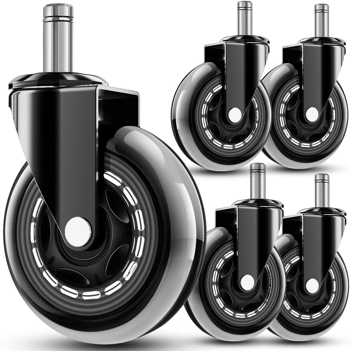 RidRed Office Chair Wheels - Replacement Rubber Wheels - Universal Fit 3 Inch Chair Casters, Heavy-Duty Chair Wheels, Noise Free