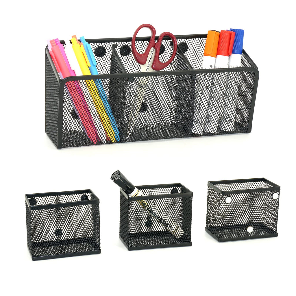Neudeco Magnetic Pencil Holder, Metal Locker Organizer, Pack of 4, Black