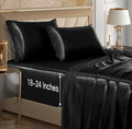 Vacvelt 4Pcs Extra Deep Pocket Satin Sheets King Size Bed Set, Black Satin Sheet Set Fit 18-24 Inch Deep Pocket Mattress, Silky
