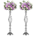 Set of 2 Versatile Silver Flower Arrangement Stand & Pillar Candle Holder Set for Wedding Party Dinner Centerpiece Event Restaur