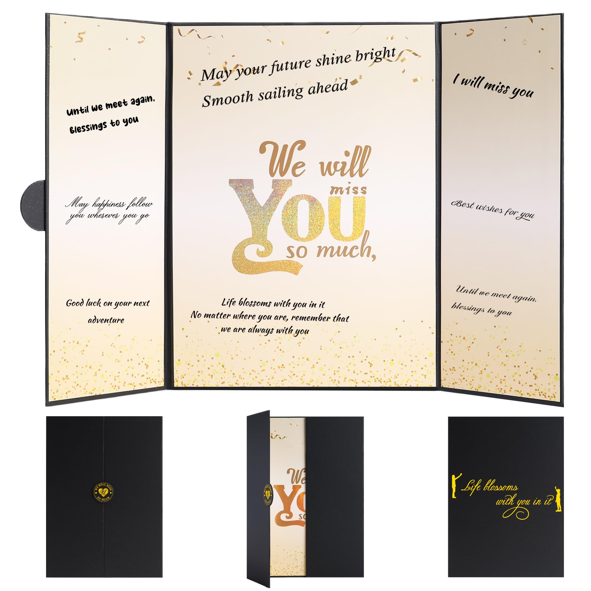 Viogtmca Black Gold Farewell Card We Will Miss You Decorations Farewell Party Decorations Large signature Goodbye Card Alternati