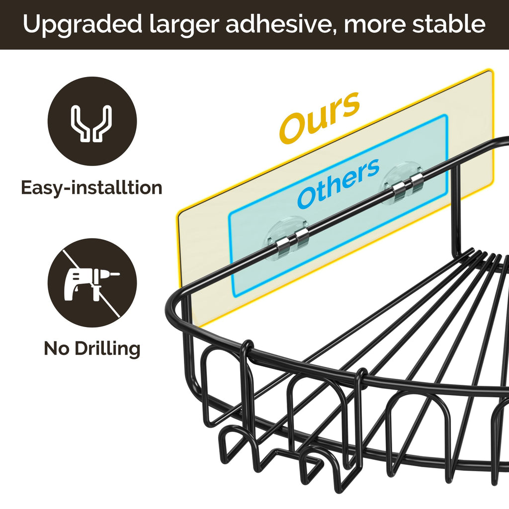 Orimade 2-Tier Corner Shower Caddy - Wall Mounted Metal Bathroom Shelf, Adhesive No Drilling, Matt Black, 2 Pack for 90-Degree Corner