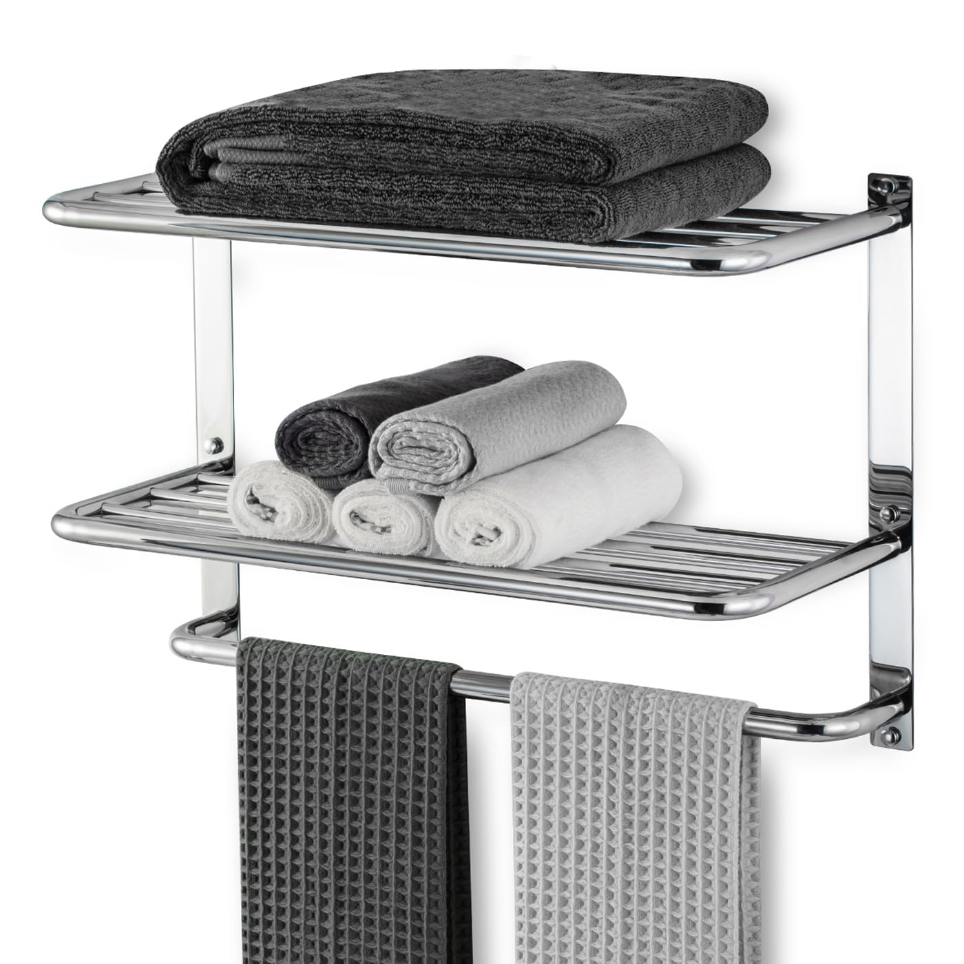 Bathroom Towel Rack with Tower Bars - SUS 304 Stainless Steel Lavatory Bath Towel Shelf Wall Mount Towel Holder Polished Surface
