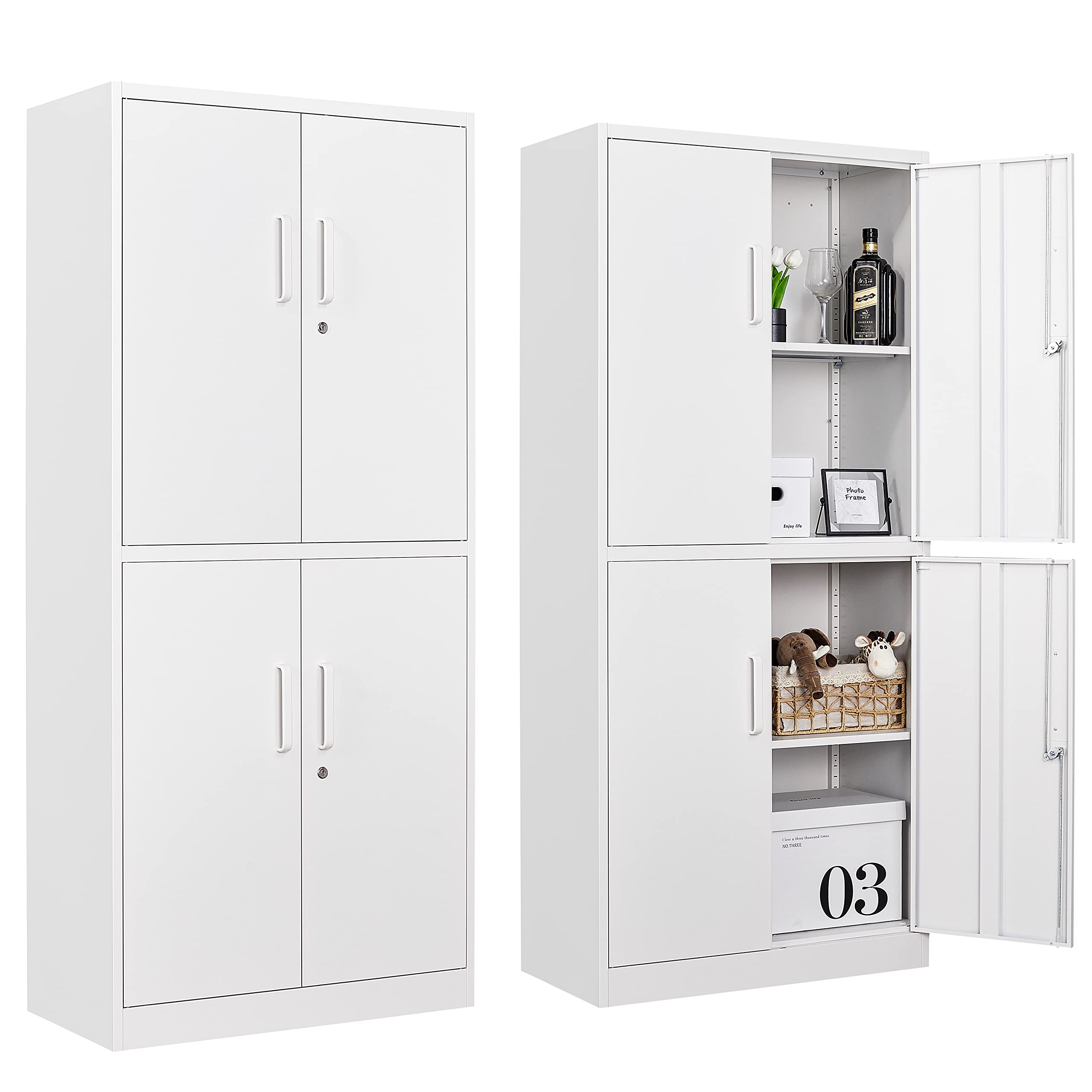 Metal Storage Cabinets With Doors And Shelves,71' Garage Storage Cabinet With Locking Doors, Garage Storage Cabinets Adjustable Layers Shelves For Home Gym,Bathroom,Kitchen,Office Storage Cabinets