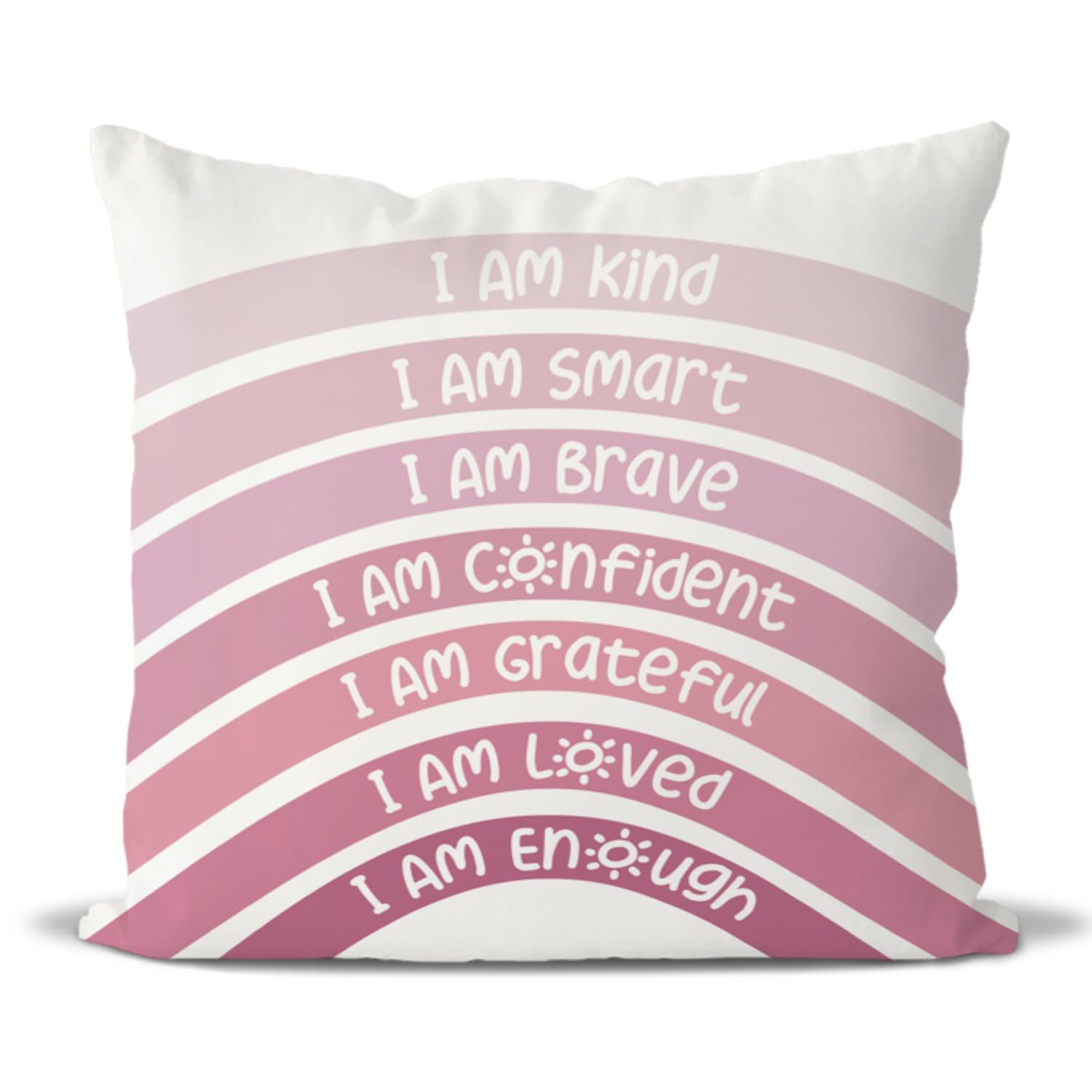 Qiyuhoy Boho Rainbow Classroom Throw Pillow Covers, Book Center Calming Corner Playroom Decor Pillow Case, Pink Pillow Cover, I