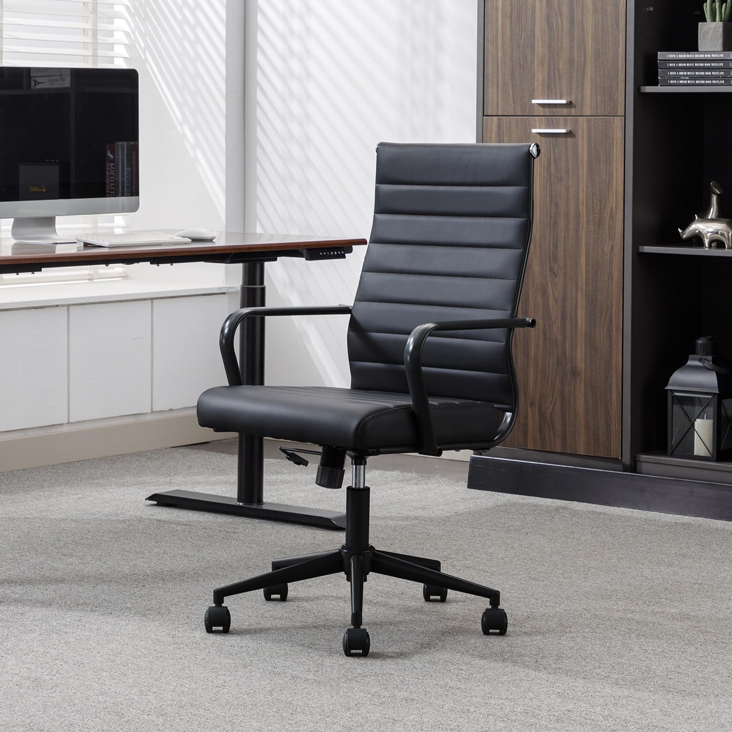 Okeysen Leather Office Desk Chair, Conference Room Chairs Executive Chair Ribbed, Ergonomic Height Adjustable Swivel Rolling Cha