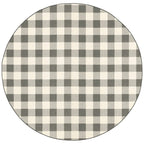HomeRoots Grey Polypropylene 8’ Round Gray and Ivory Gingham Indoor Outdoor Area Rug