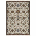HomeRoots 508028 6 x 9 ft. Beige Rust Red Blue Gold & Gray Oriental Power Loom Stain Resistant Rectangle Area Rug with Fringe