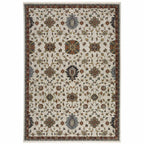HomeRoots 508028 6 x 9 ft. Beige Rust Red Blue Gold & Gray Oriental Power Loom Stain Resistant Rectangle Area Rug with Fringe