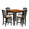 East West Furniture PBCH5-BLK-C 5 Piece Kitchen Counter Set Includes a Square Dining Table and 4 Linen Fabric Dining Room Chairs, 36x36 Inch, Black & Cherry