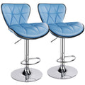 Leopard Shell Back Adjustable Swivel Bar Stools, Pu Leather Padded With Back, Set Of 2 (Sky Blue)