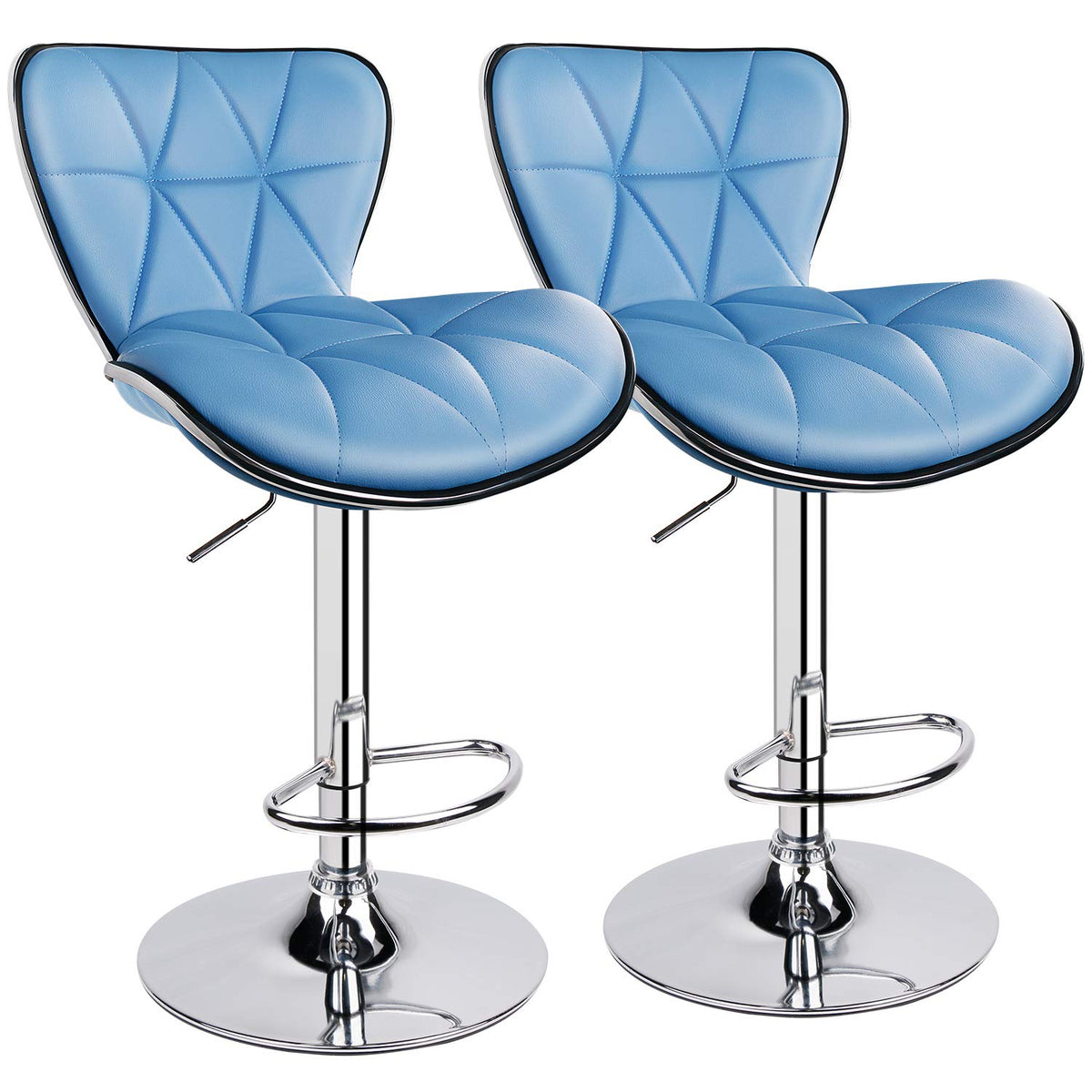 Leopard Shell Back Adjustable Swivel Bar Stools, Pu Leather Padded With Back, Set Of 2 (Sky Blue)