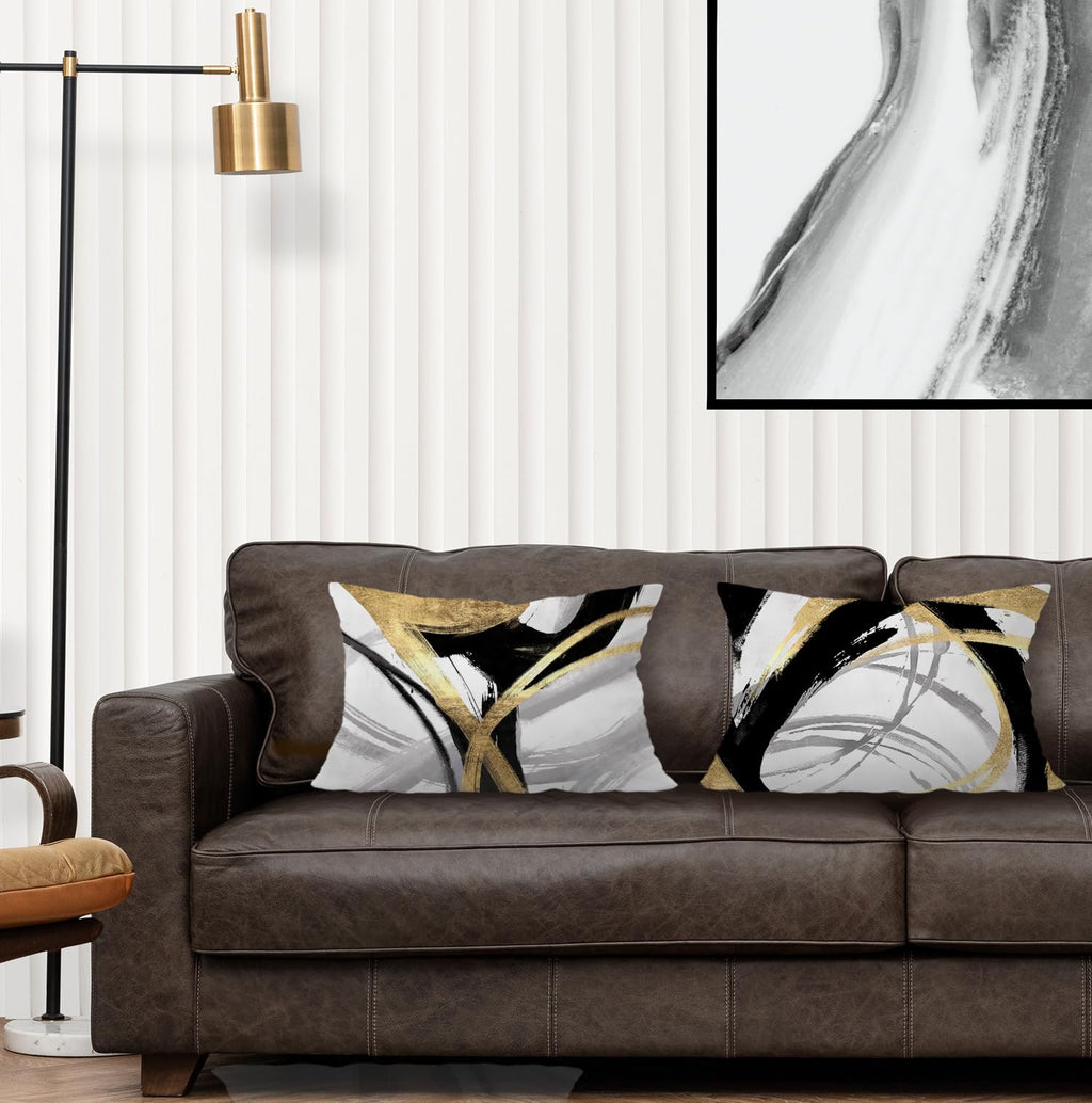 Supwhd Black White And Gold Pillow Covers, Abstract Black And Gold Pillow Covers 12X20 Set Of 2, Modern Boho Home Decor, Black A