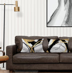Supwhd Black White And Gold Pillow Covers, Abstract Black And Gold Pillow Covers 12X20 Set Of 2, Modern Boho Home Decor, Black A
