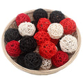 ALLHEARTDESIRES 15 PCS Red Black White Decorative Wicker Rattan Balls for Vase Bowl Filler, Red Living Room Bathroom Decor, Chri