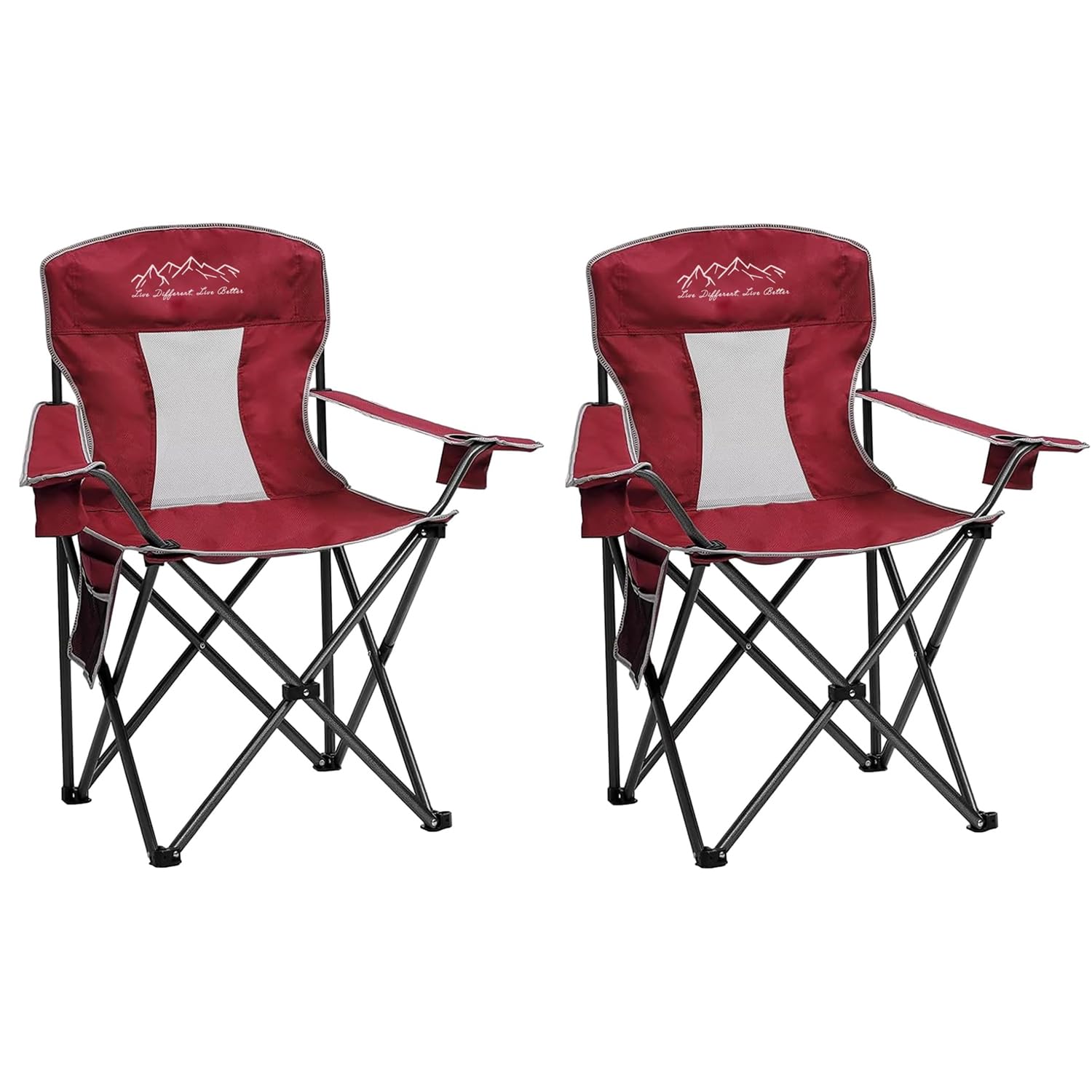 SAILARY 2PCS Collapsible Folding Camping Chairs Heavy Duty Lawn Foldable Chair with Cooler Bag, Storage Pocket, Waterproof Bag O
