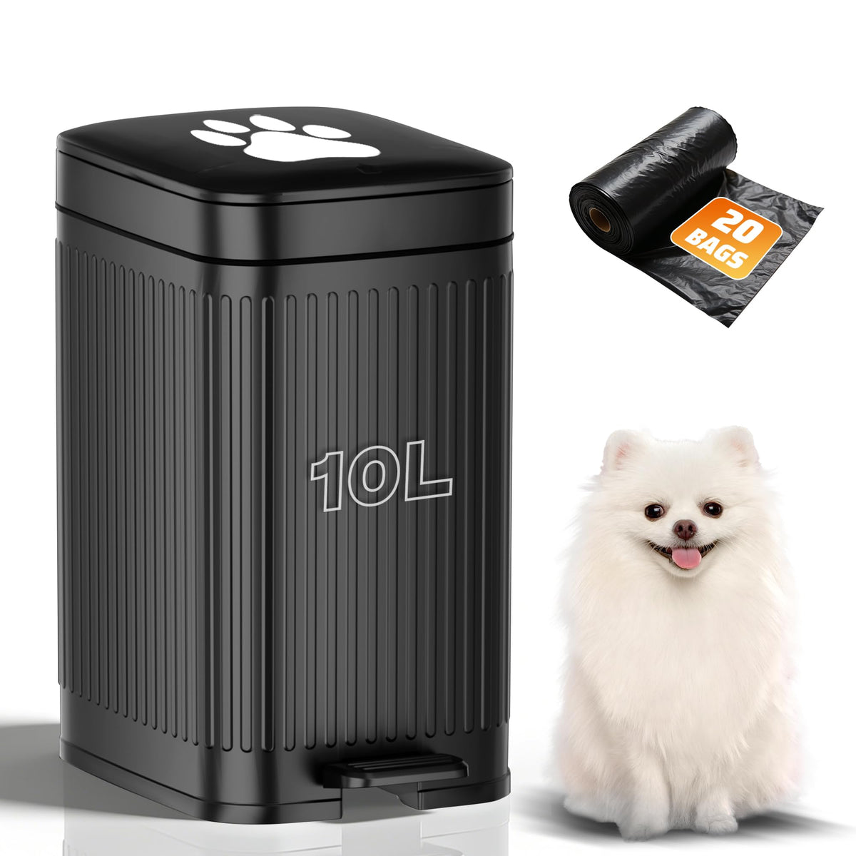 Dog Poop Trash Can Outside 2.7Gal Dog Waste Trash Can with Lid Odor Control