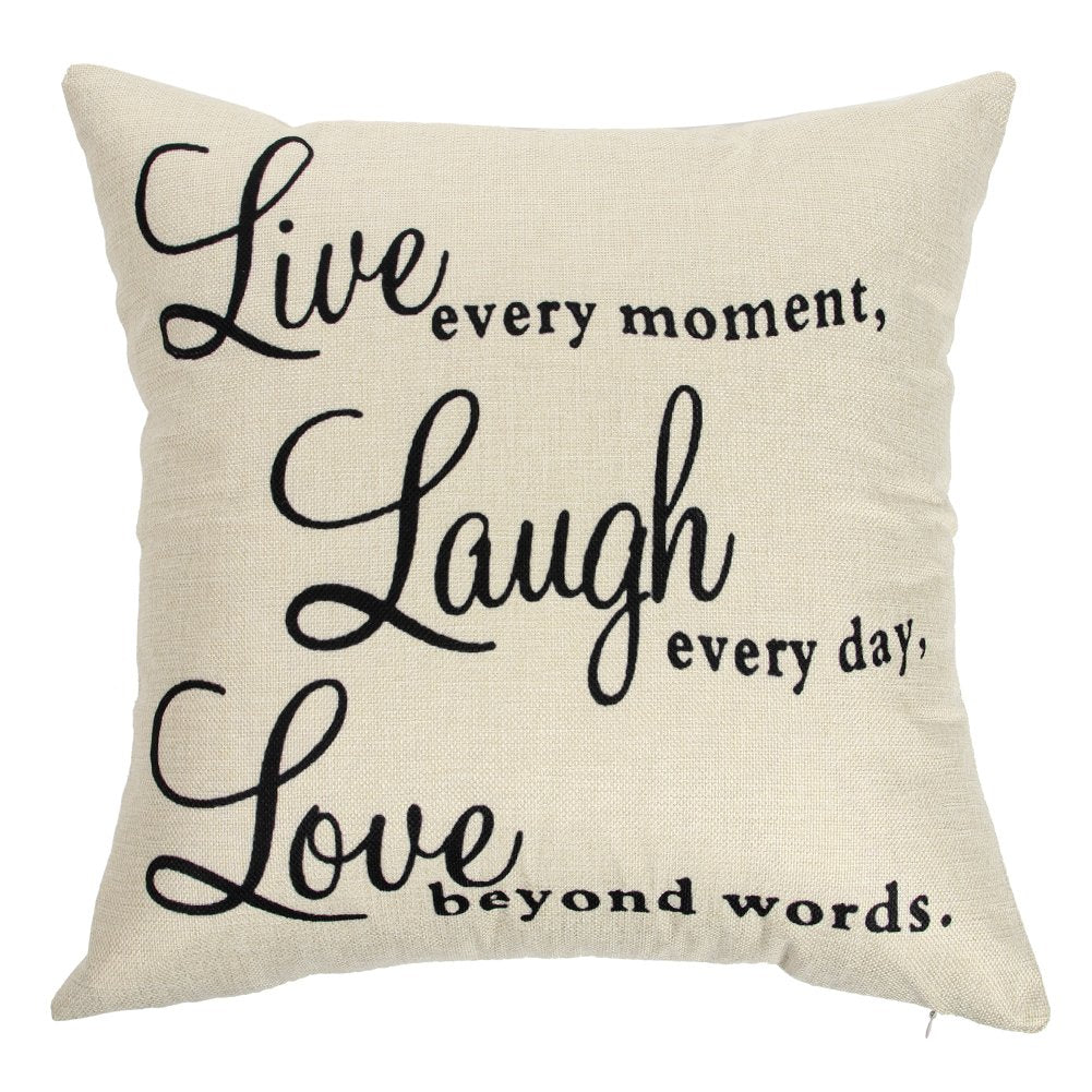 Ogiselestyle Live Every Moment Laugh Every Day Love Beyond Words Motivational Sign Cotton Linen Home Decorative Throw Pillow Cas