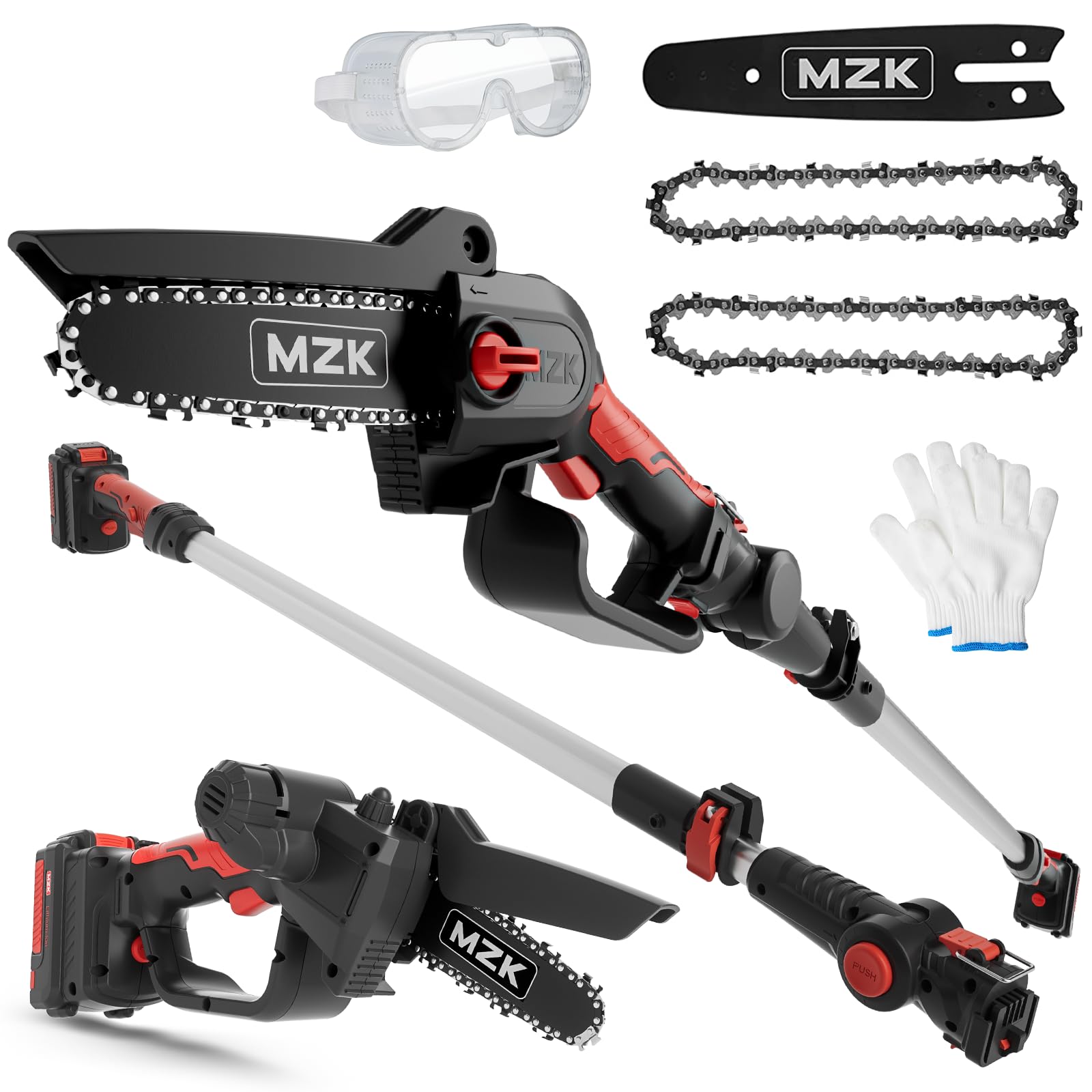 Mzk 2-In-1 Cordless Pole Saw & Mini Chainsaw With 3 Replacement Chain, 20V Battery Pole Chainsaw, 4.5' Cutting Capacity, 13Ft R