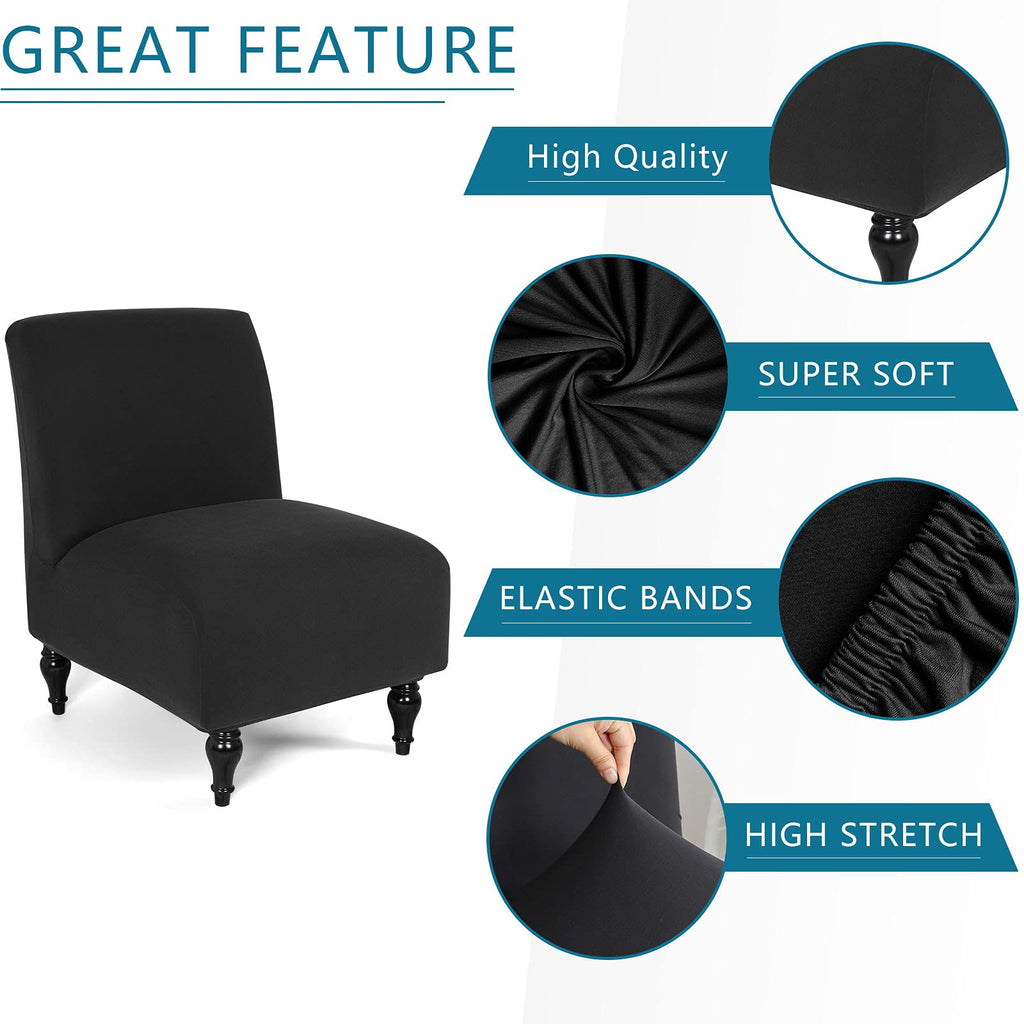 Liykimt Armless Accent Chair Cover Slipcover,Slipper Chair Stretch Spandex Removable For Armless Chair Furniture Protector Covers For Living Dining Room Hotel (Black, 2)