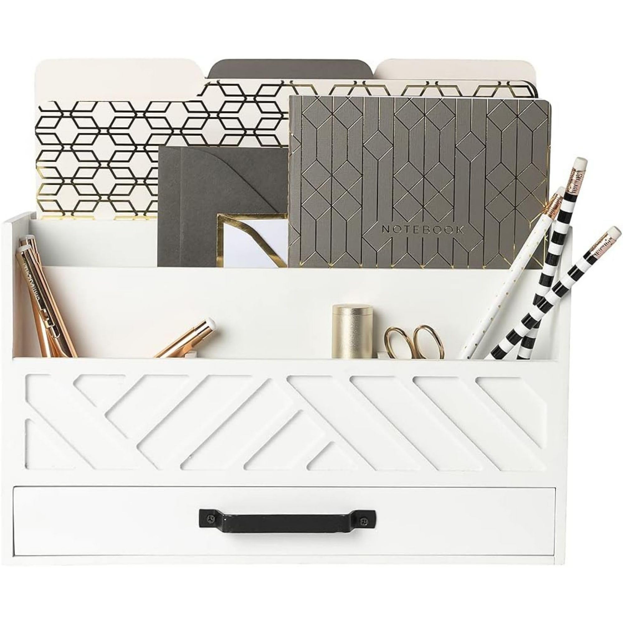 Mail Organizer Countertop Kitchen - White Wood Desk Organizer Storage With Drawer - Mail Sorter Organizer Or Bill Organizer For