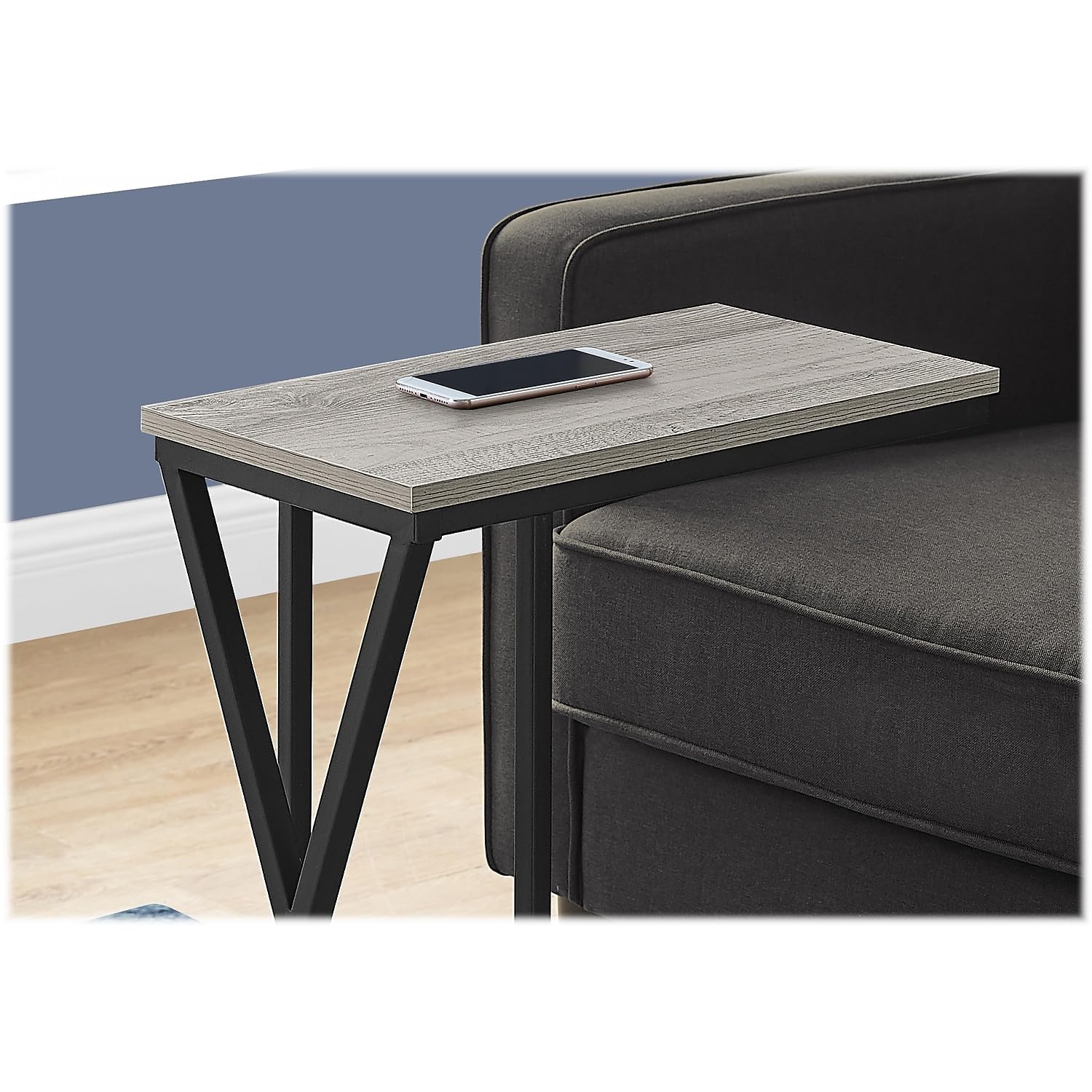Monarch Specialties I 3248 Accent Table, C-Shaped, End, Side, Snack, Living Room, Bedroom, Metal, Laminate, Grey, Black, Contemporary, Modern