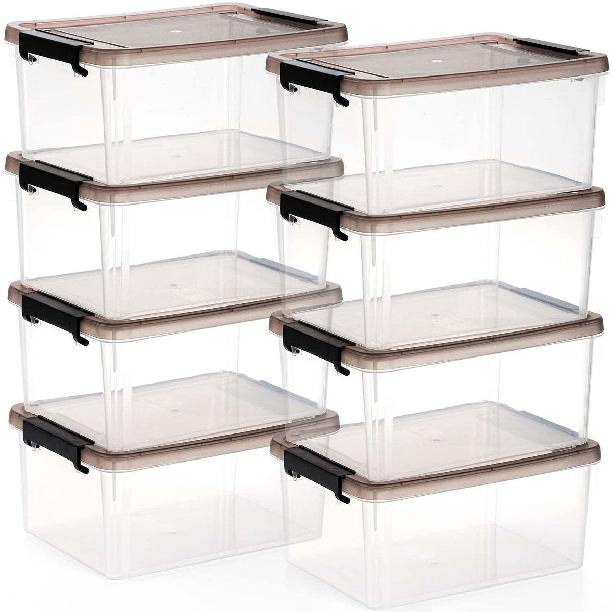 Nicunom 8 Packs Small Storage Bins with Lids, 3.2 QT Clear Storage Latch Box Plastic Storage Bins Stackable Storage Containers f