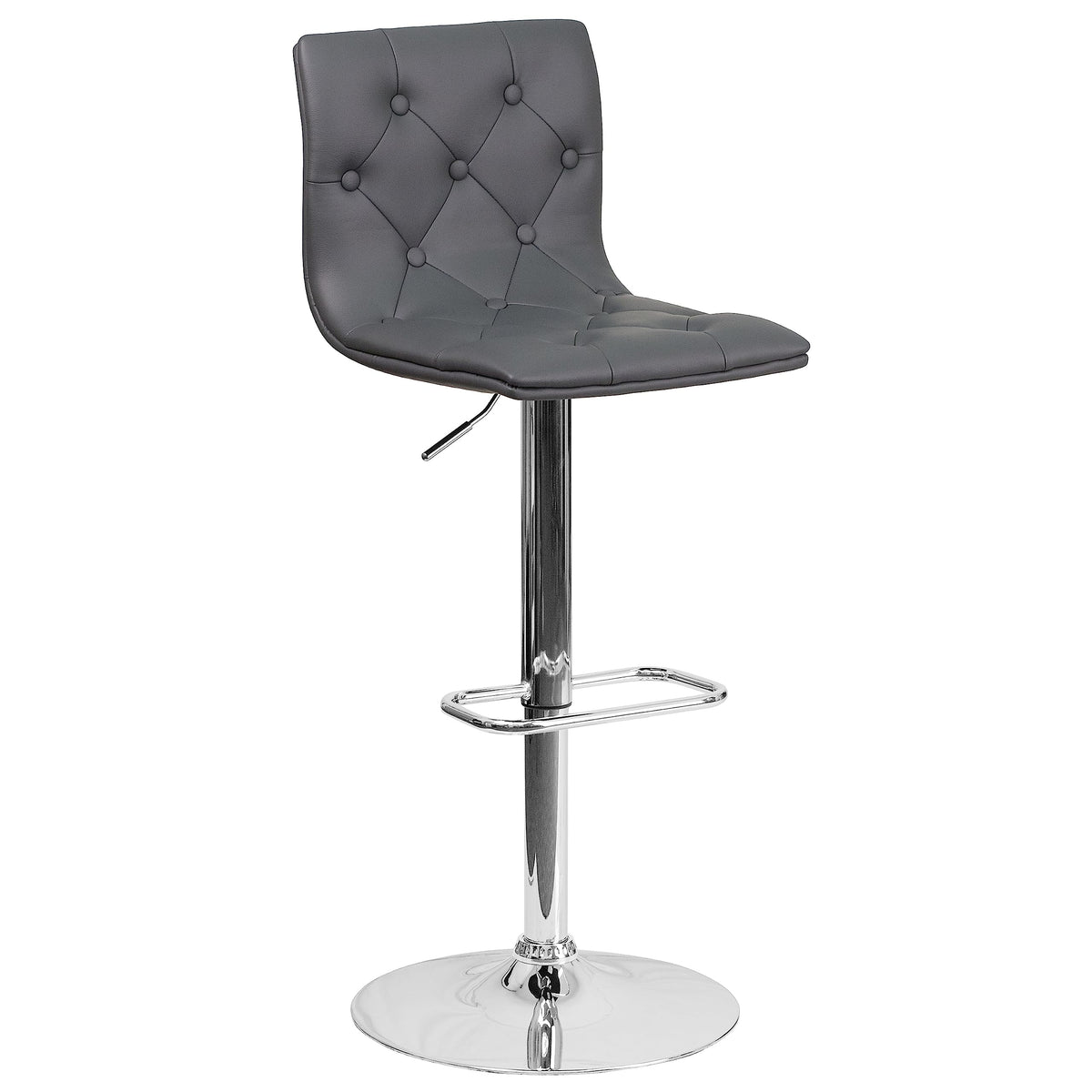 Flash Furniture Contemporary Button Tufted Gray Vinyl Adjustable Height Barstool With Chrome Base