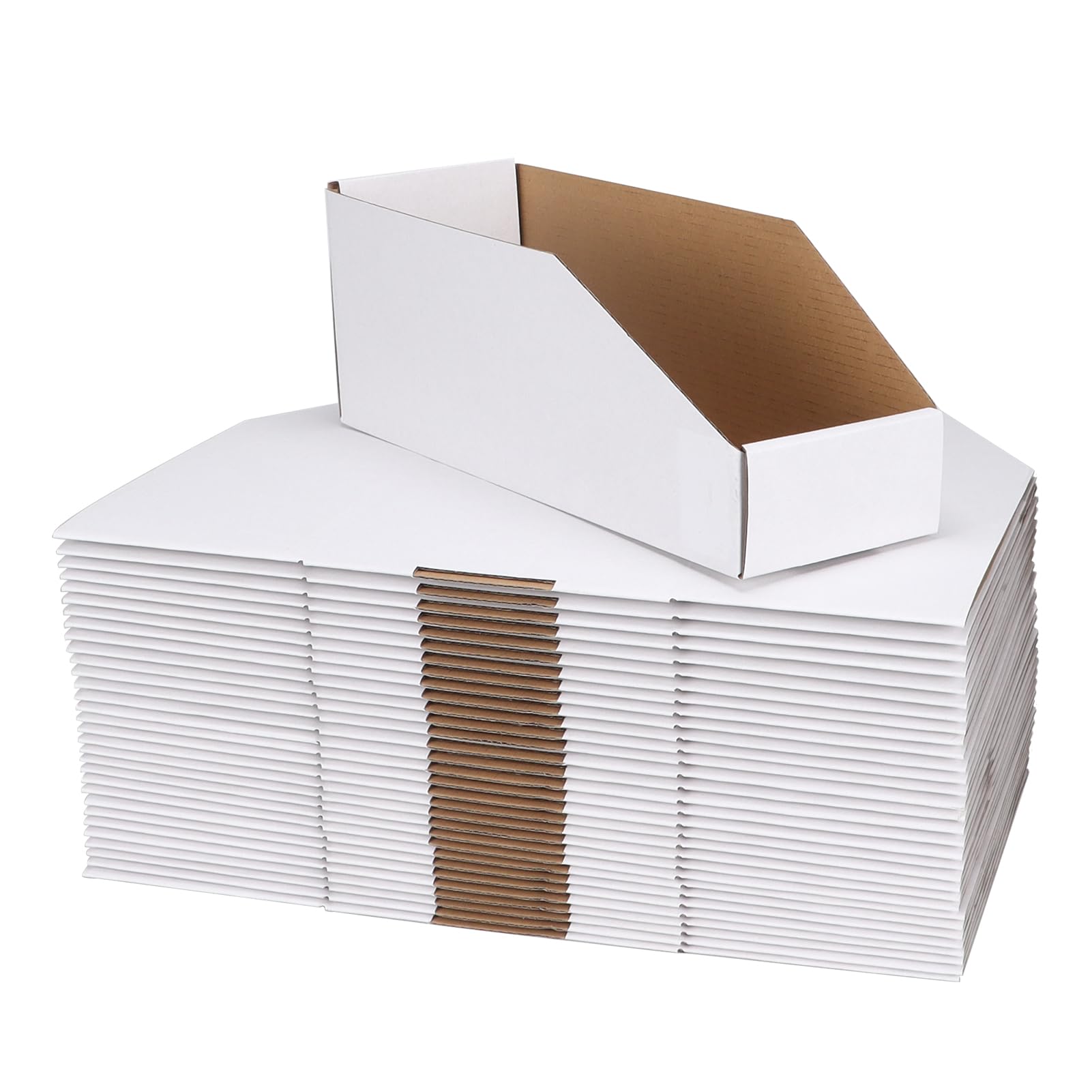 Zbeivan Cardboard Storage Bins Boxes 35 Packs 12X4X4.5 Inches, Easy Assembly Pantry Organizer Bins For Shelf, White
