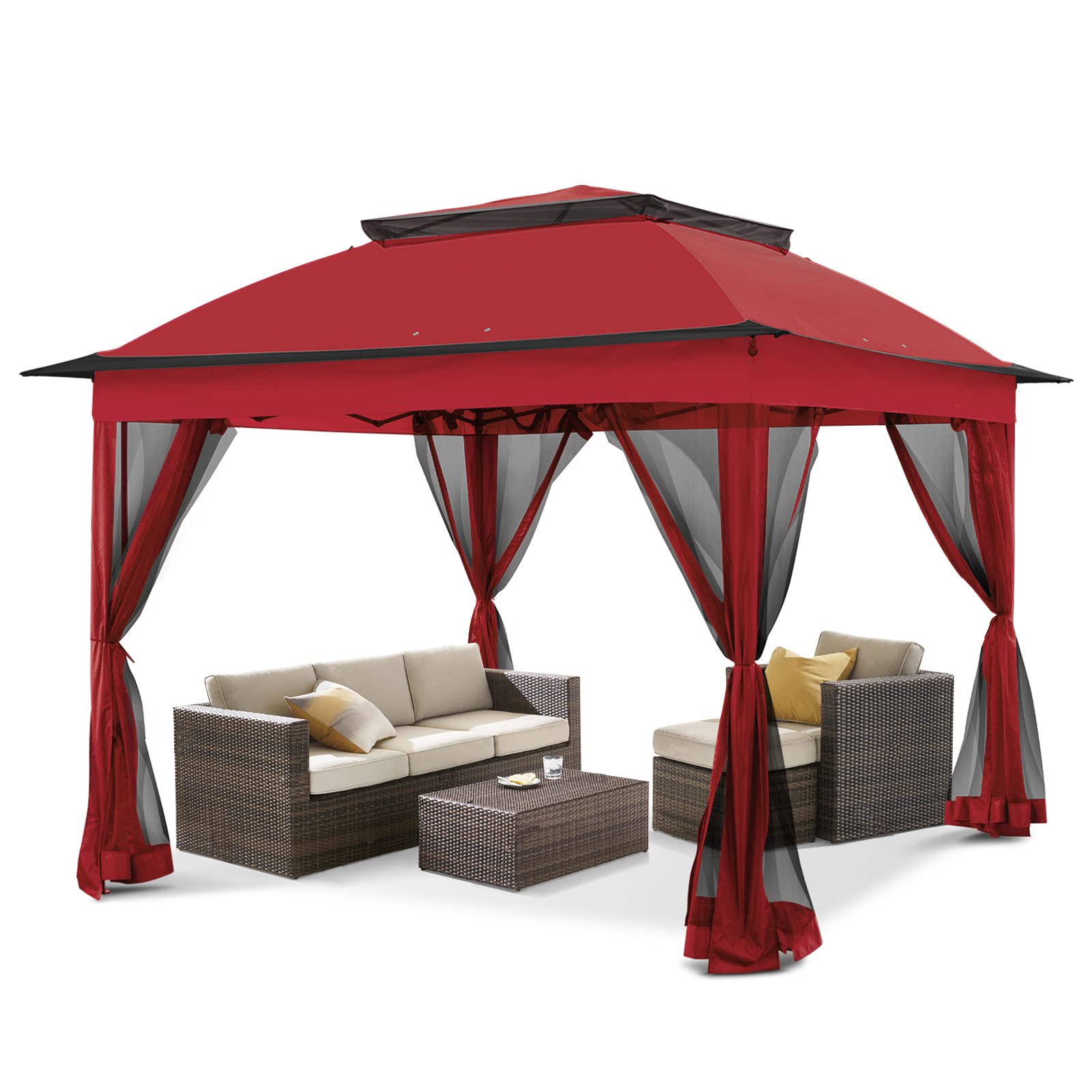 Coos Bay 11X11 Pop-Up Instant Gazebo Tent With Mosquito Netting Outdoor Canopy Shelter With 121 Square Feet Of Shade (Red)