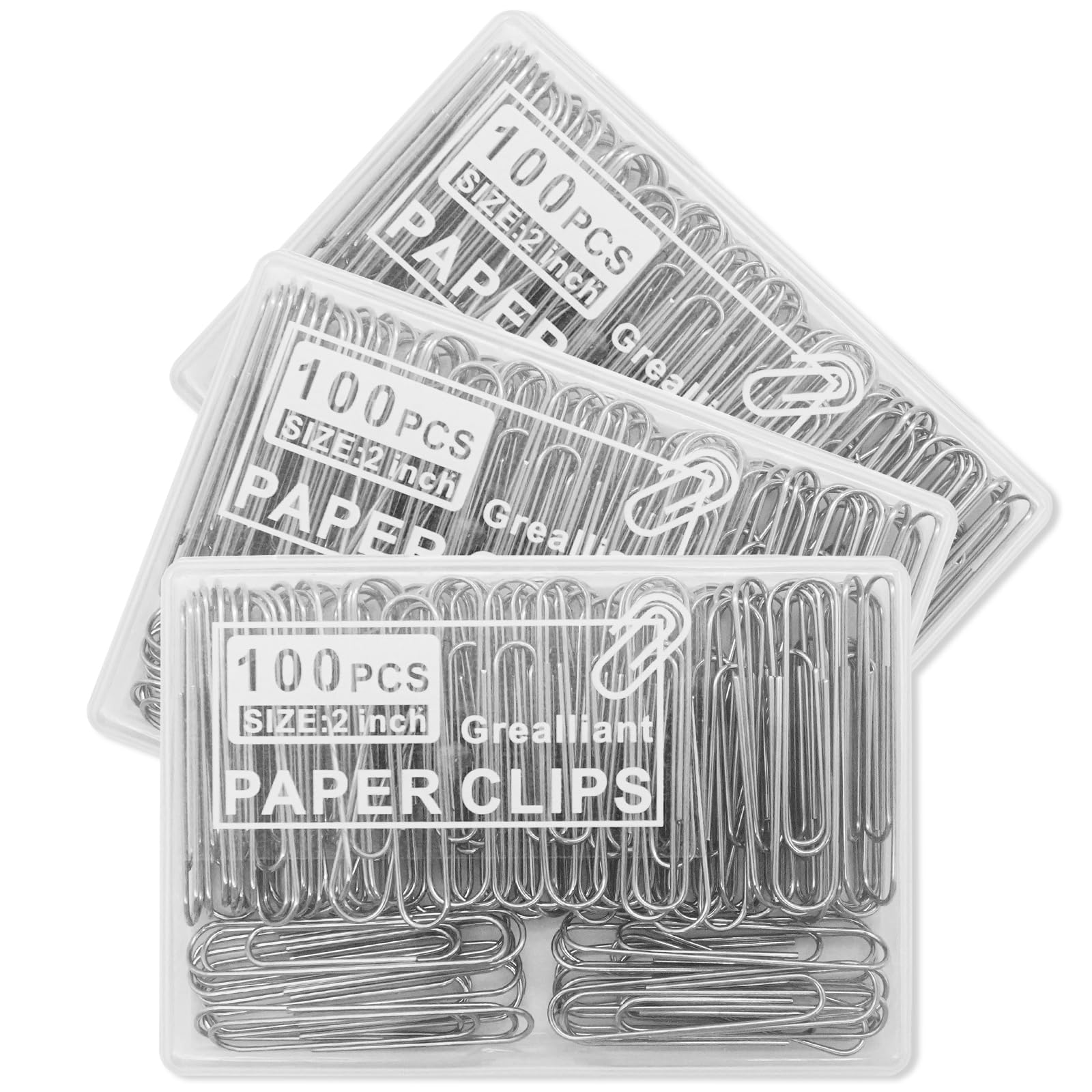 Grealliant 300 Pcs Paper Clips, Jumbo Paper Clips For Paperwork, 3 Boxes Of 100 Pcs Each, Sturdy And Upgraded Plastic Boxes Well