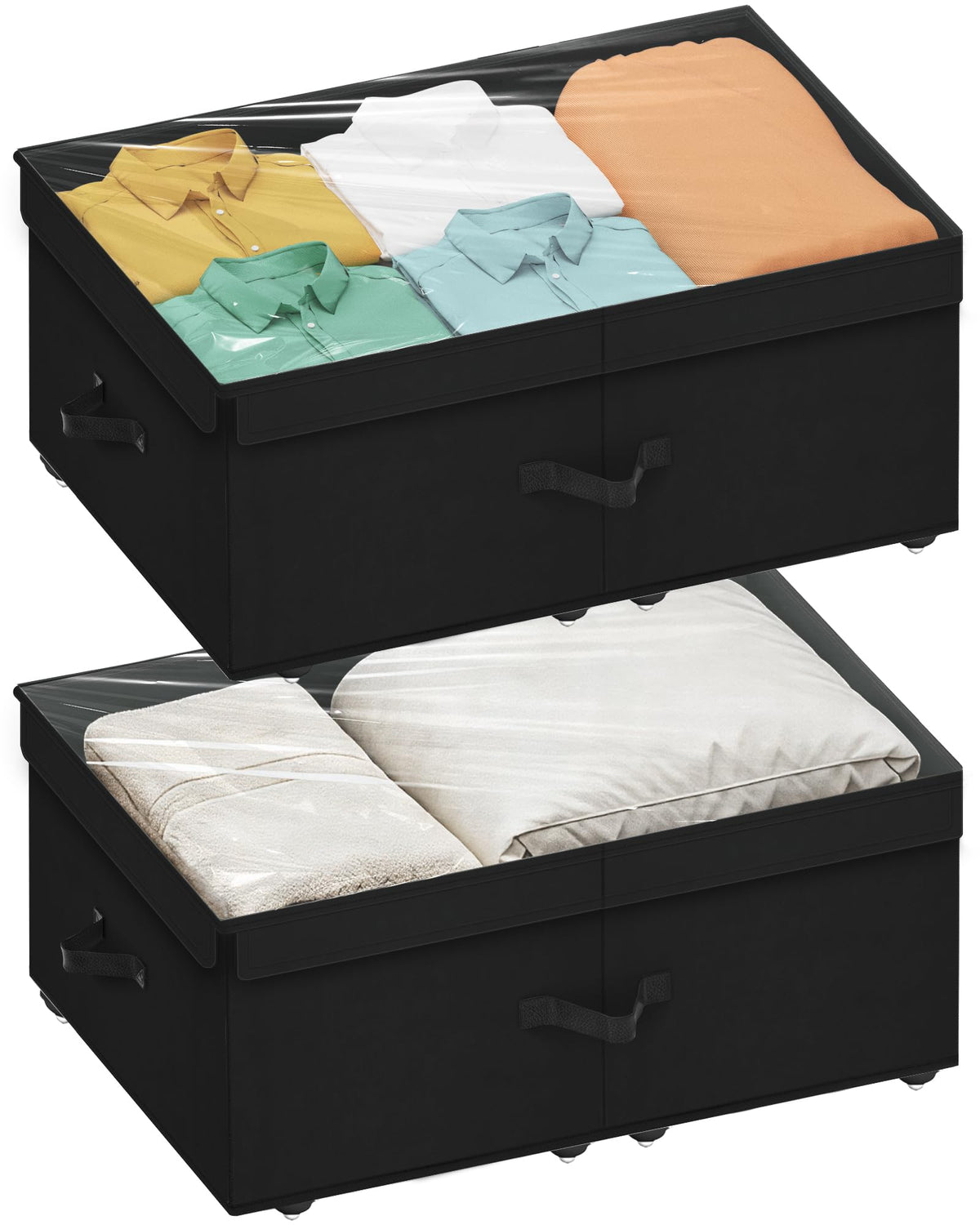 VANITURE Large Under Bed Storage with Wheels, 10 Height Rolling Underbed Storage Containers Bins with Lid, Deep NoAssembly Und