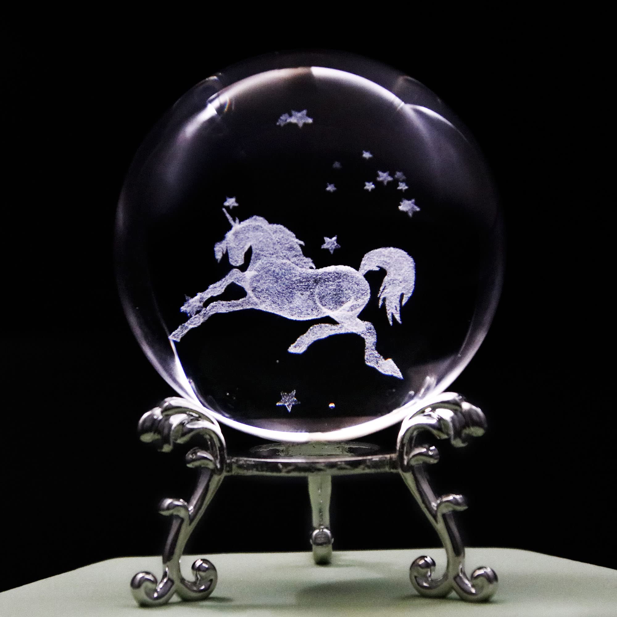 vskikris 3D Laser Unicorn Crystal Ball Paperweight with Stand - Glass Unicorn Figurine Birthday Gift