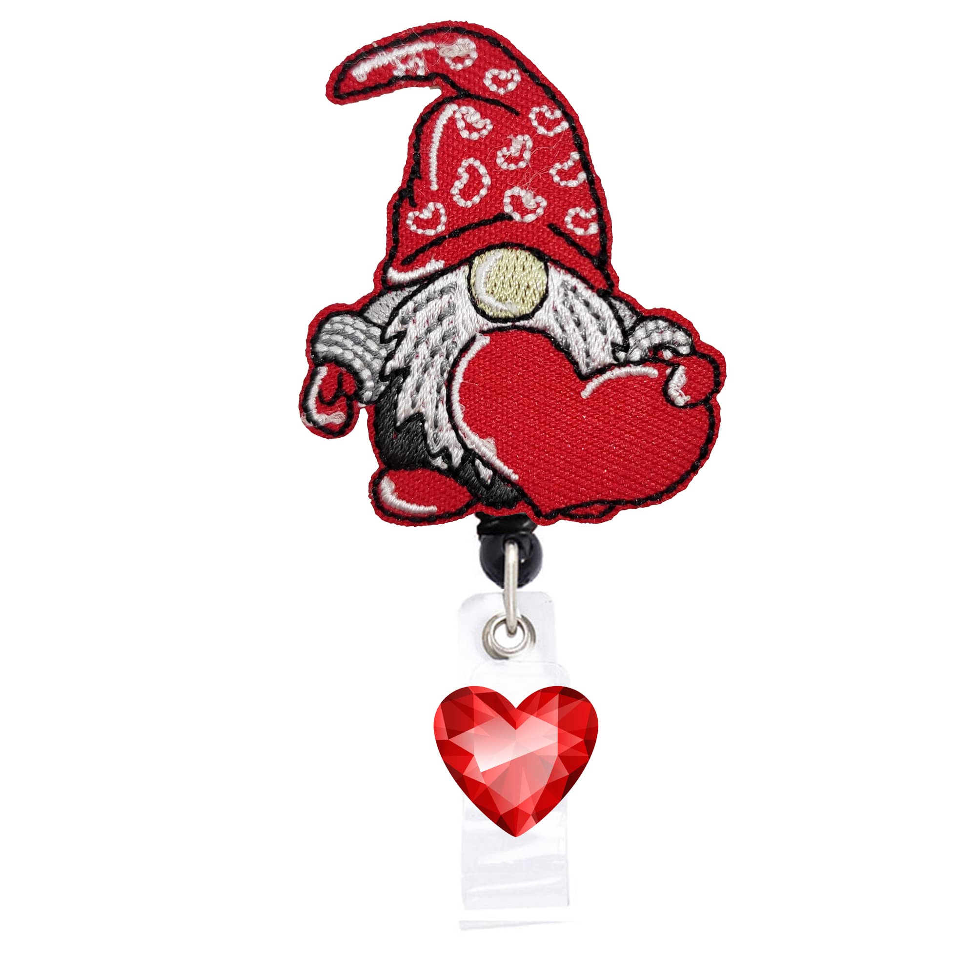 Cute Gnome With Heart Retractable Badge Reel Id Tag, With Alligator Clip,24In Nylon Cord, Nurse Office Employee Name Badge